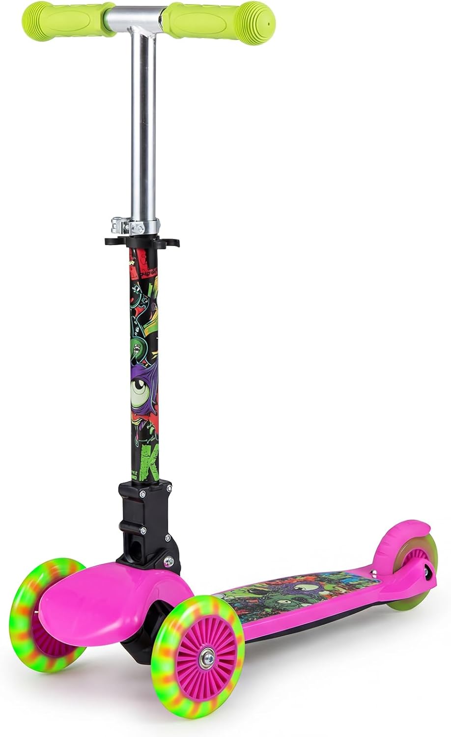 OLAKIDS 3-Wheel Kids Scooter, LED Wheels, Adjustable Handlebar, Lean-to-Steer, Rear Brake, Anti-Slip Deck, Ages 2-5