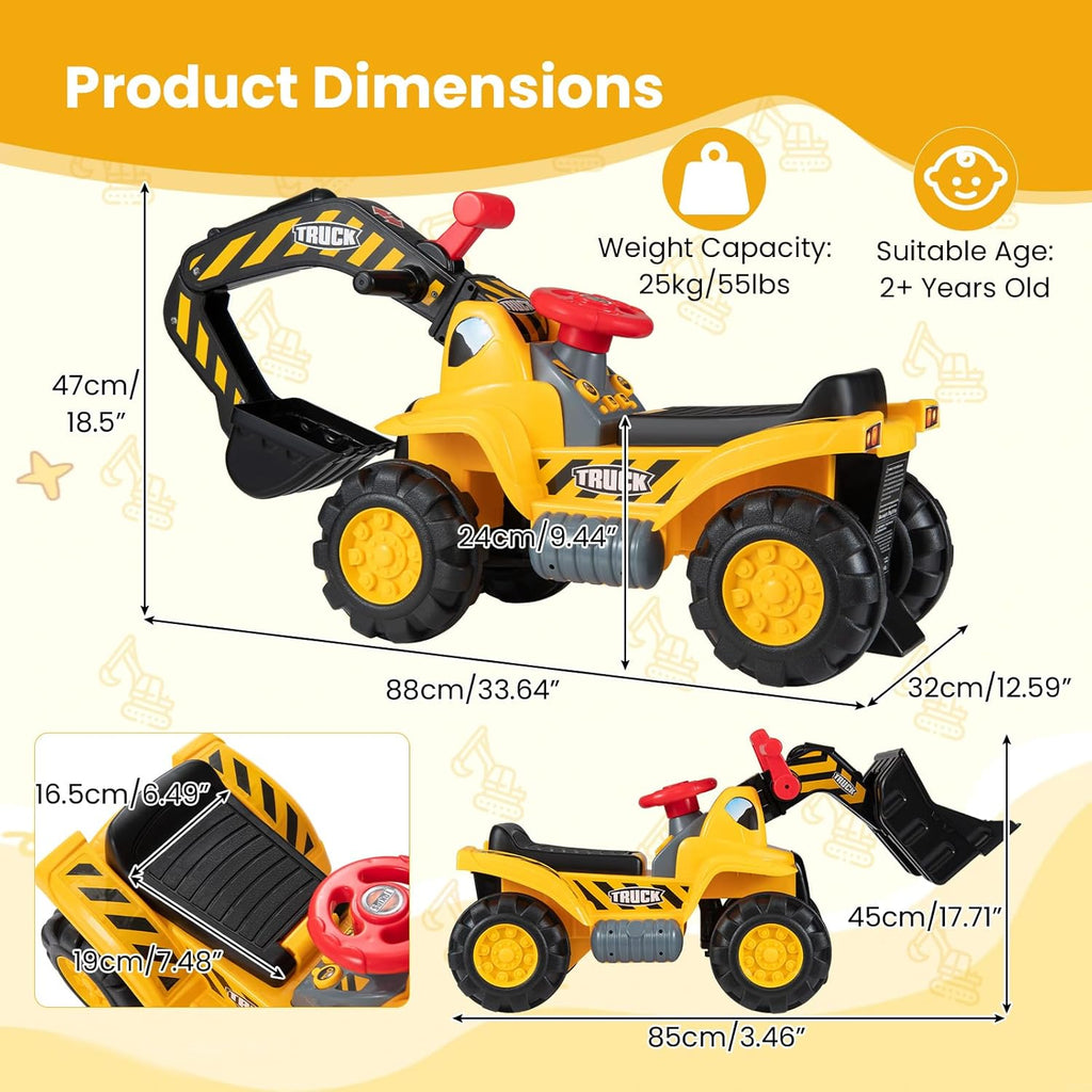 OLAKIDS 3-in-1 Ride On Excavator & Bulldozer, Construction Vehicles for Toddlers Boys and Girls