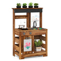 OLAKIDS Mud Kitchen, Outdoor Play Kitchen with Drawing Board, 4 Cups, Removable Sink, Storage, Cooking Accessories for Boys Girls Ages 3+