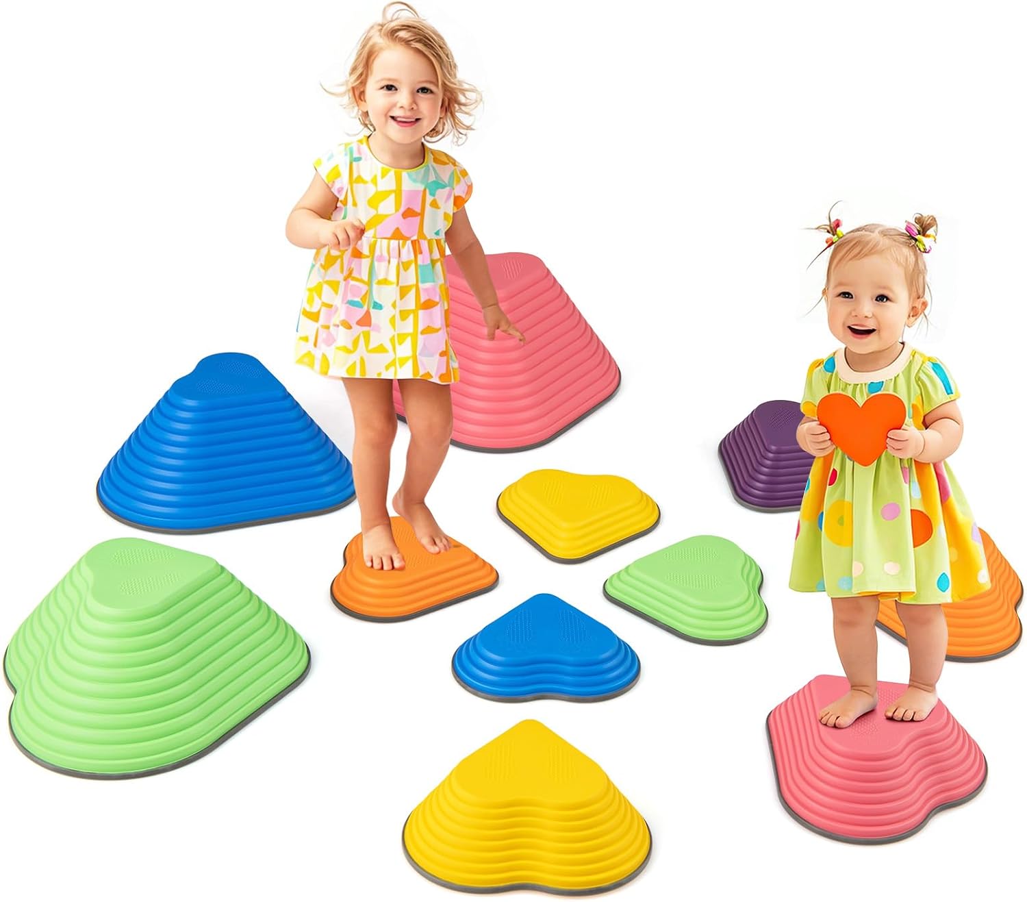 OLAKIDS Balance Stepping Stones for Kids 6pcs Non-Slip Plastic Balance Stones for Age 3-8 Years