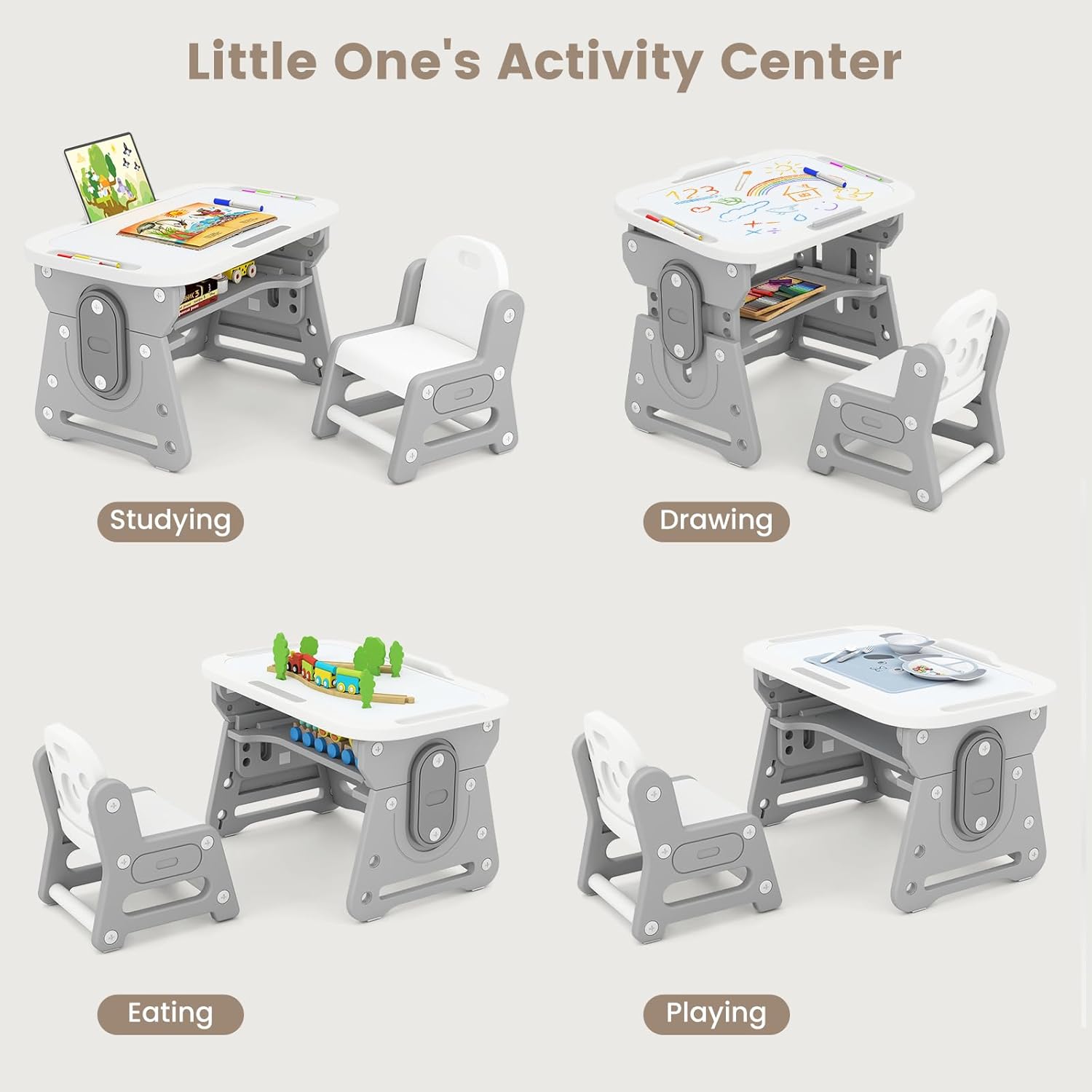 OLAKIDS Kids Adjustable Table & Chair Set with Drawing Board for 3+ Indoor Art/Study Furniture