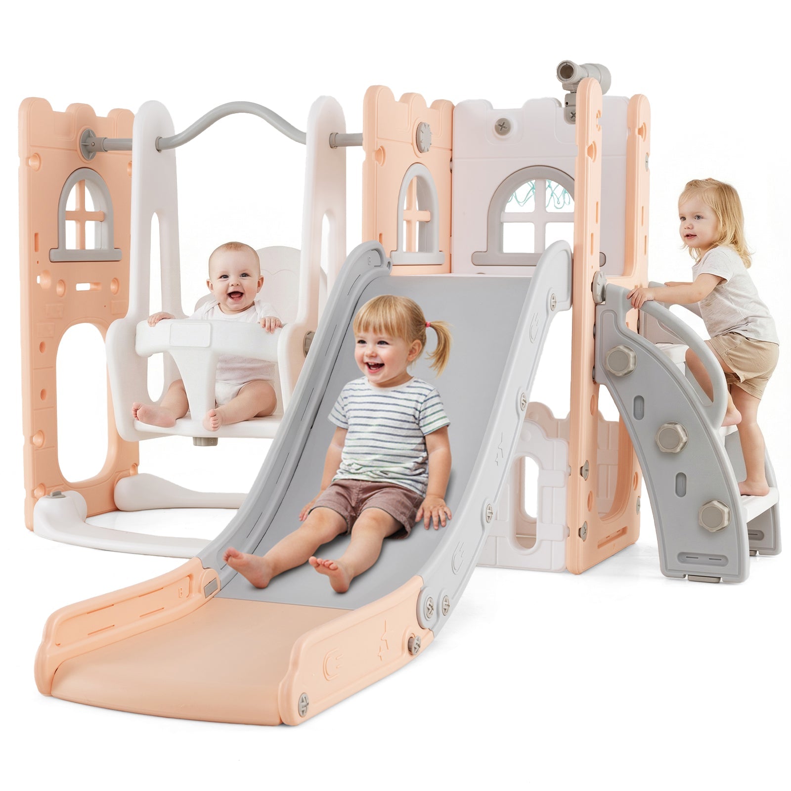 OLAKIDS Toddler Slide and Swing Set, 7 in 1 Kids Indoor Outdoor Playground  Boys Girls Aged 1+