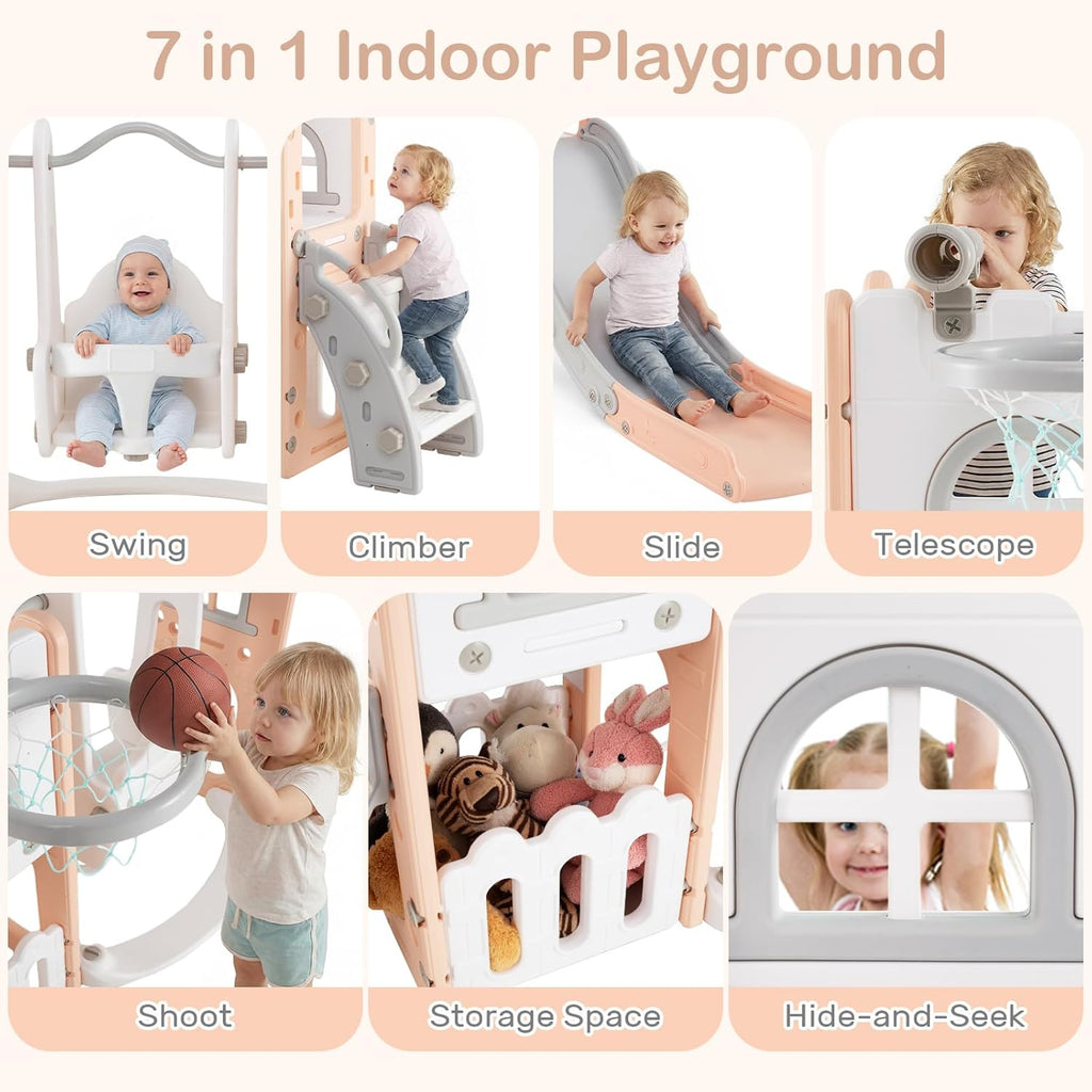 OLAKIDS Toddler Slide and Swing Set, 7 in 1 Kids Indoor Outdoor Playground  Boys Girls Aged 1+
