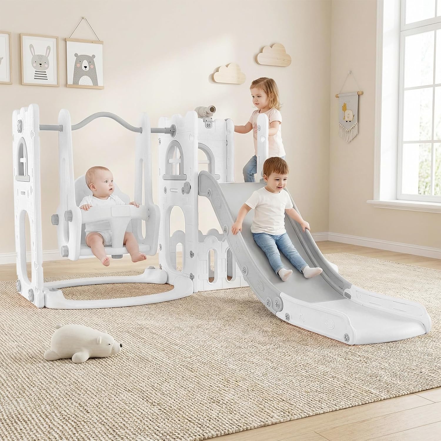 OLAKIDS Toddler Slide and Swing Set, 7 in 1 Kids Indoor Outdoor Playground  Boys Girls Aged 1+