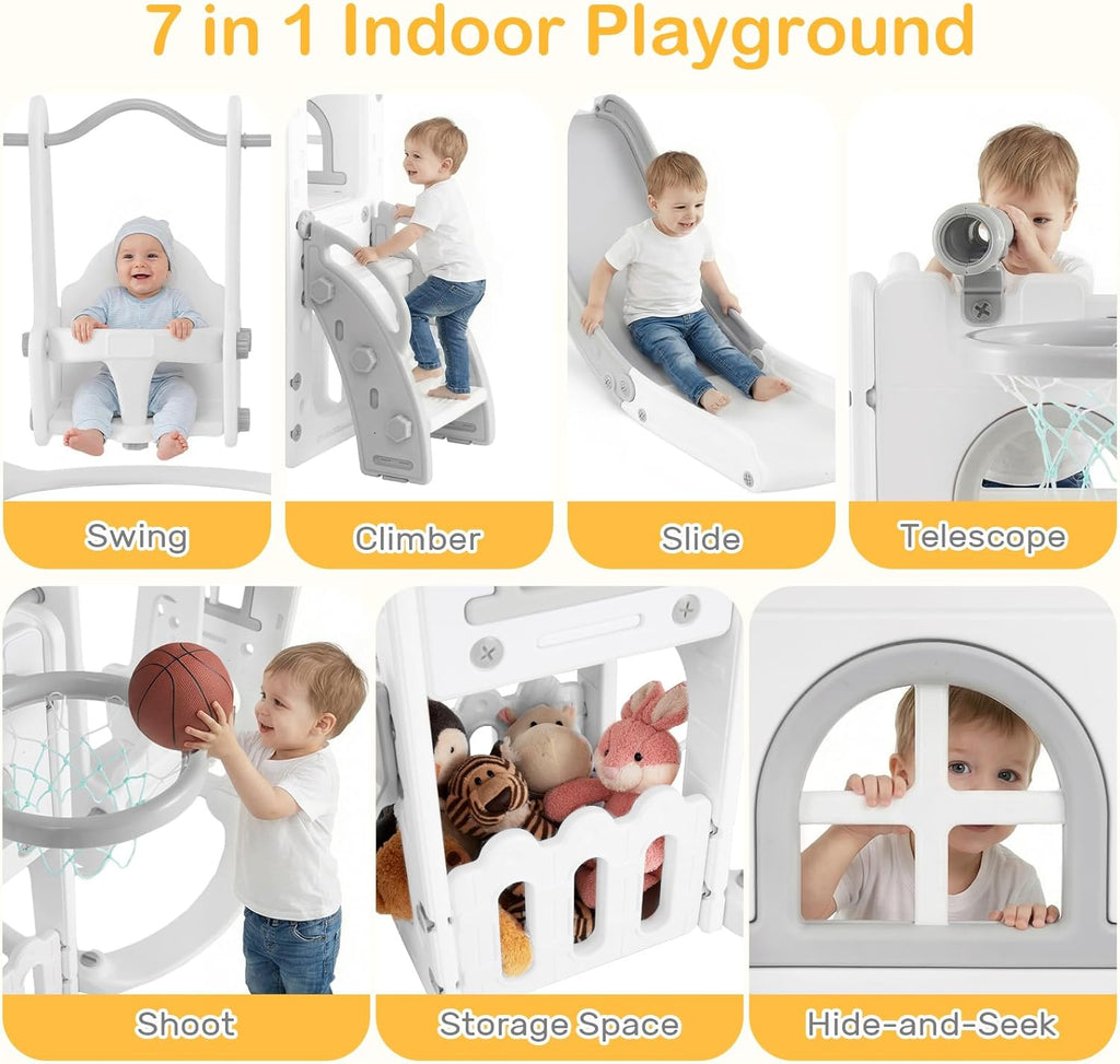 OLAKIDS Toddler Slide and Swing Set, 7 in 1 Kids Indoor Outdoor Playground  Boys Girls Aged 1+