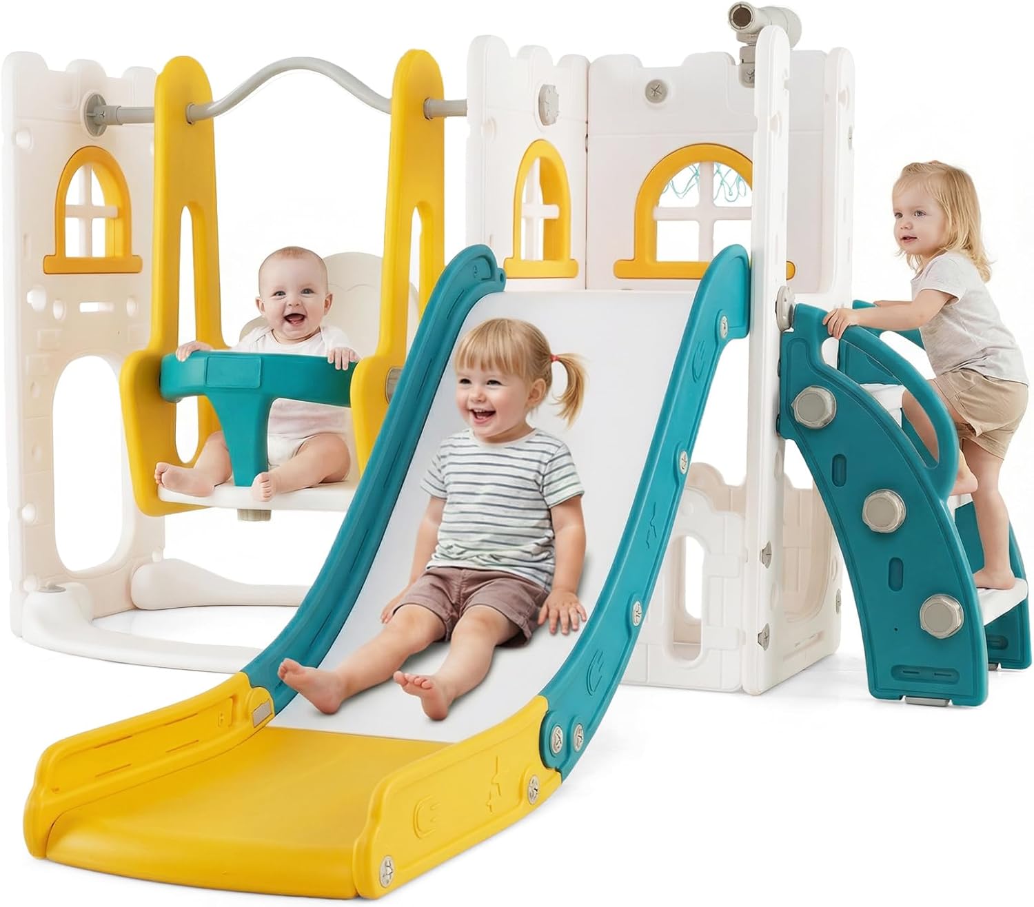 OLAKIDS Toddler Slide and Swing Set, 7 in 1 Kids Indoor Outdoor Playground  Boys Girls Aged 1+