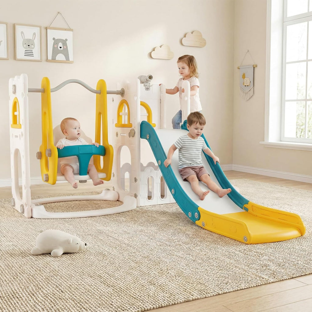 OLAKIDS Toddler Slide and Swing Set, 7 in 1 Kids Indoor Outdoor Playground  Boys Girls Aged 1+