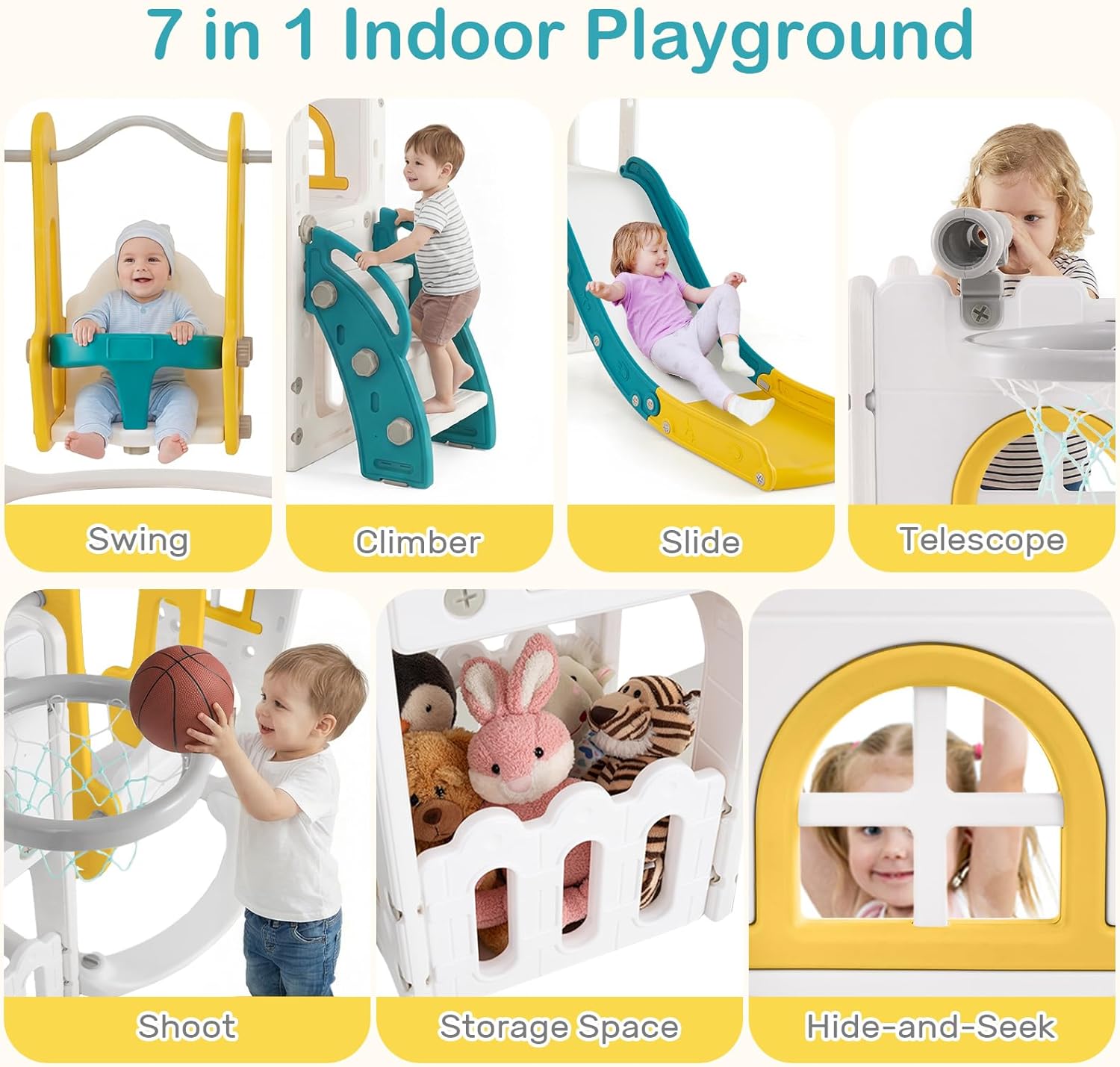 OLAKIDS Toddler Slide and Swing Set, 7 in 1 Kids Indoor Outdoor Playground  Boys Girls Aged 1+