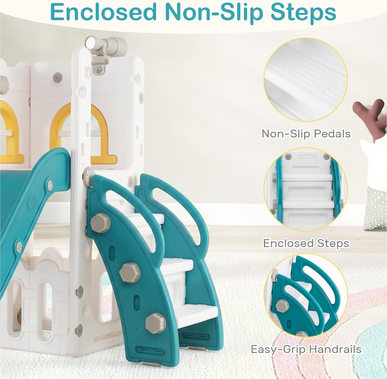 OLAKIDS Toddler Slide and Swing Set, 7 in 1 Kids Indoor Outdoor Playground  Boys Girls Aged 1+