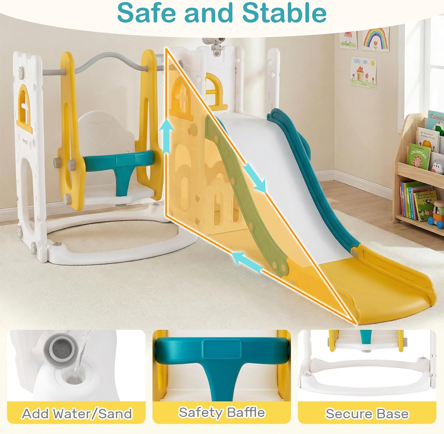 OLAKIDS Toddler Slide and Swing Set, 7 in 1 Kids Indoor Outdoor Playground  Boys Girls Aged 1+