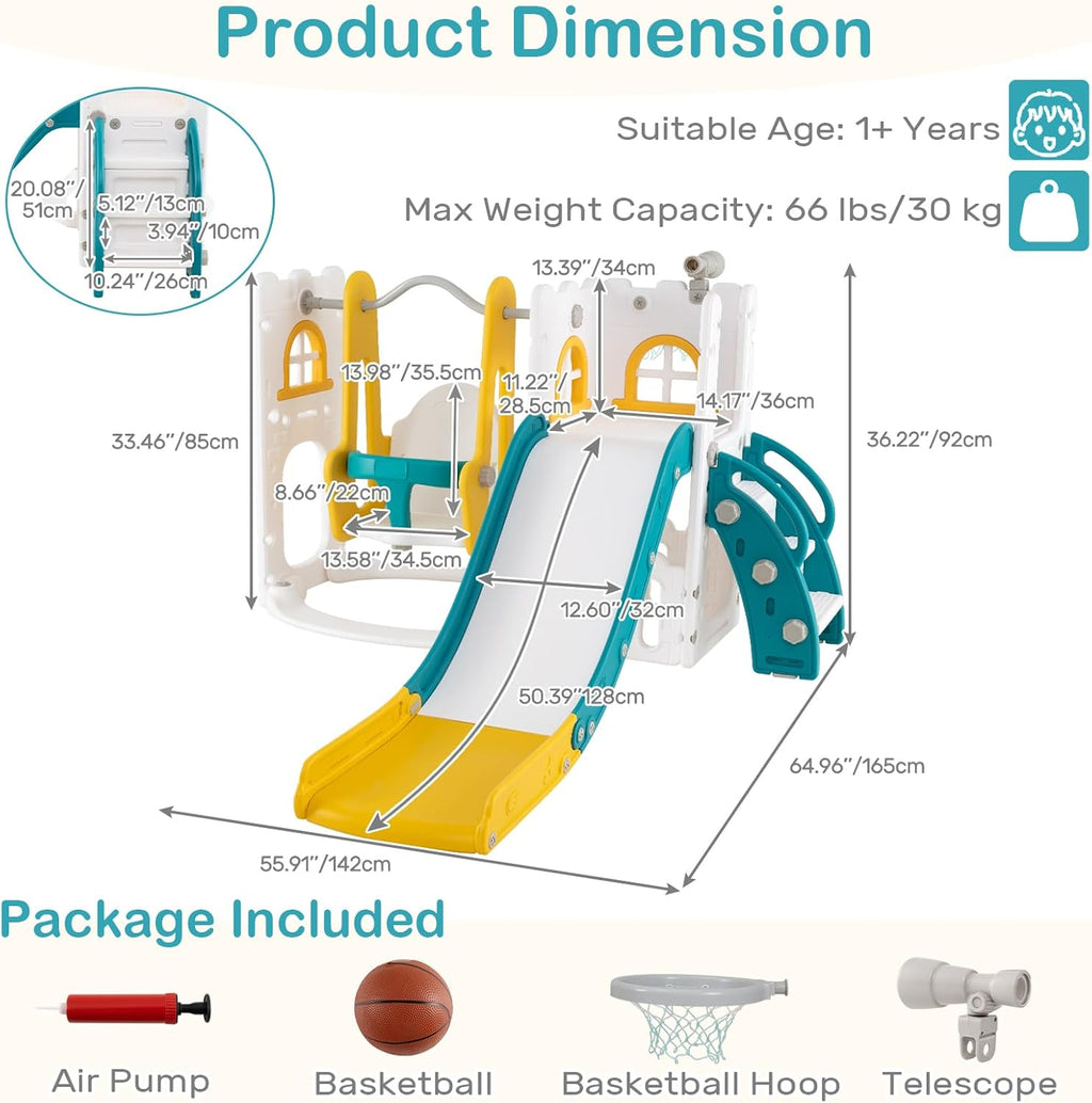 OLAKIDS Toddler Slide and Swing Set, 7 in 1 Kids Indoor Outdoor Playground  Boys Girls Aged 1+