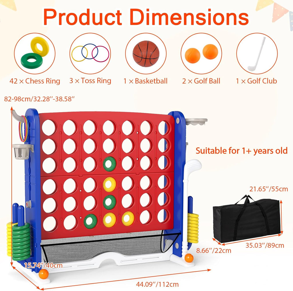 OLAKIDS Giant 4 in A Row Game with Height Adjustment, 4 to Score Games for Indoor Outdoor Fun