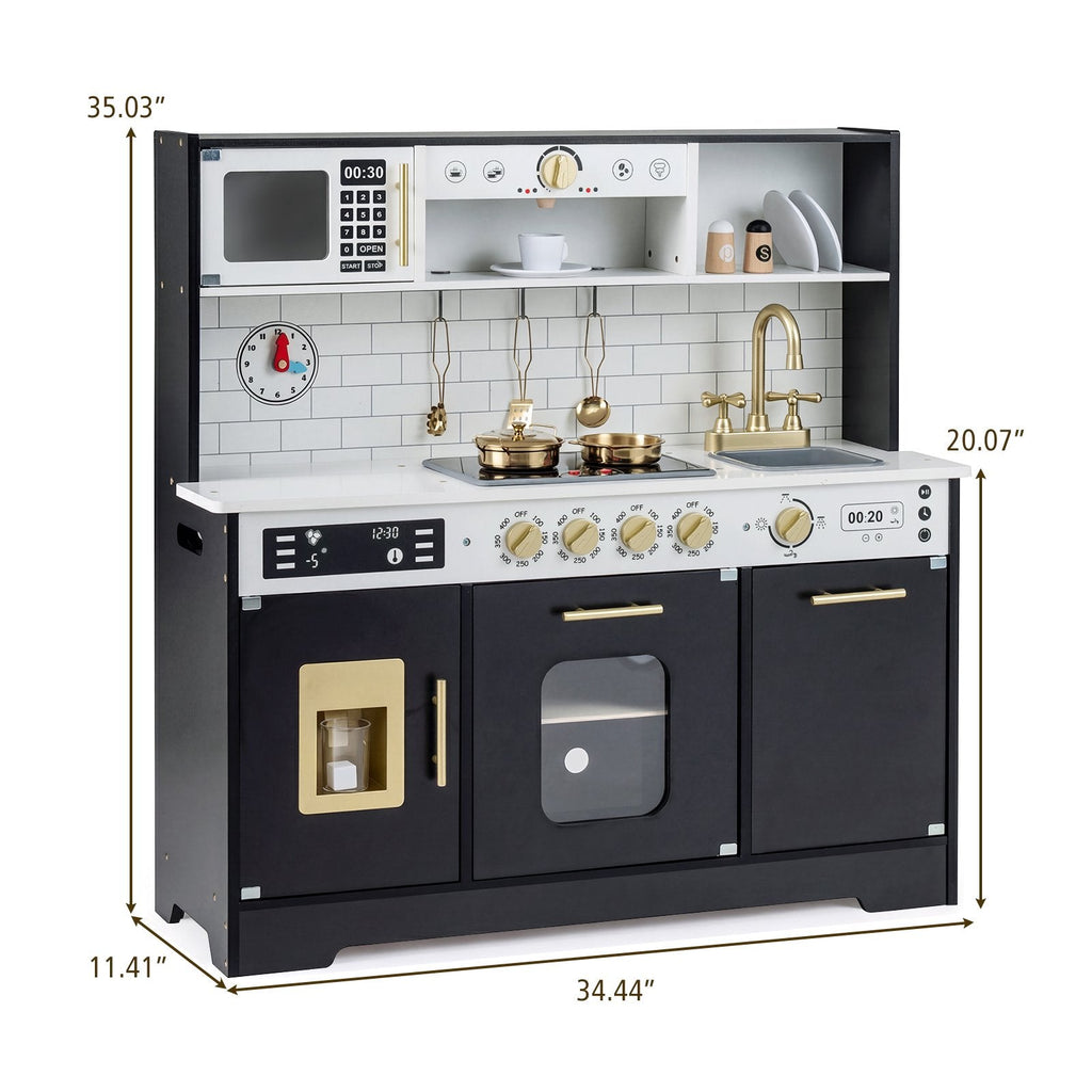 OLAKIDS Play Kitchen with Real Lights Sounds, Dishwasher, Coffee Machine, Wooden Pretend Cooking Toys with 17 Accessories for Boys Girls Ages 3+
