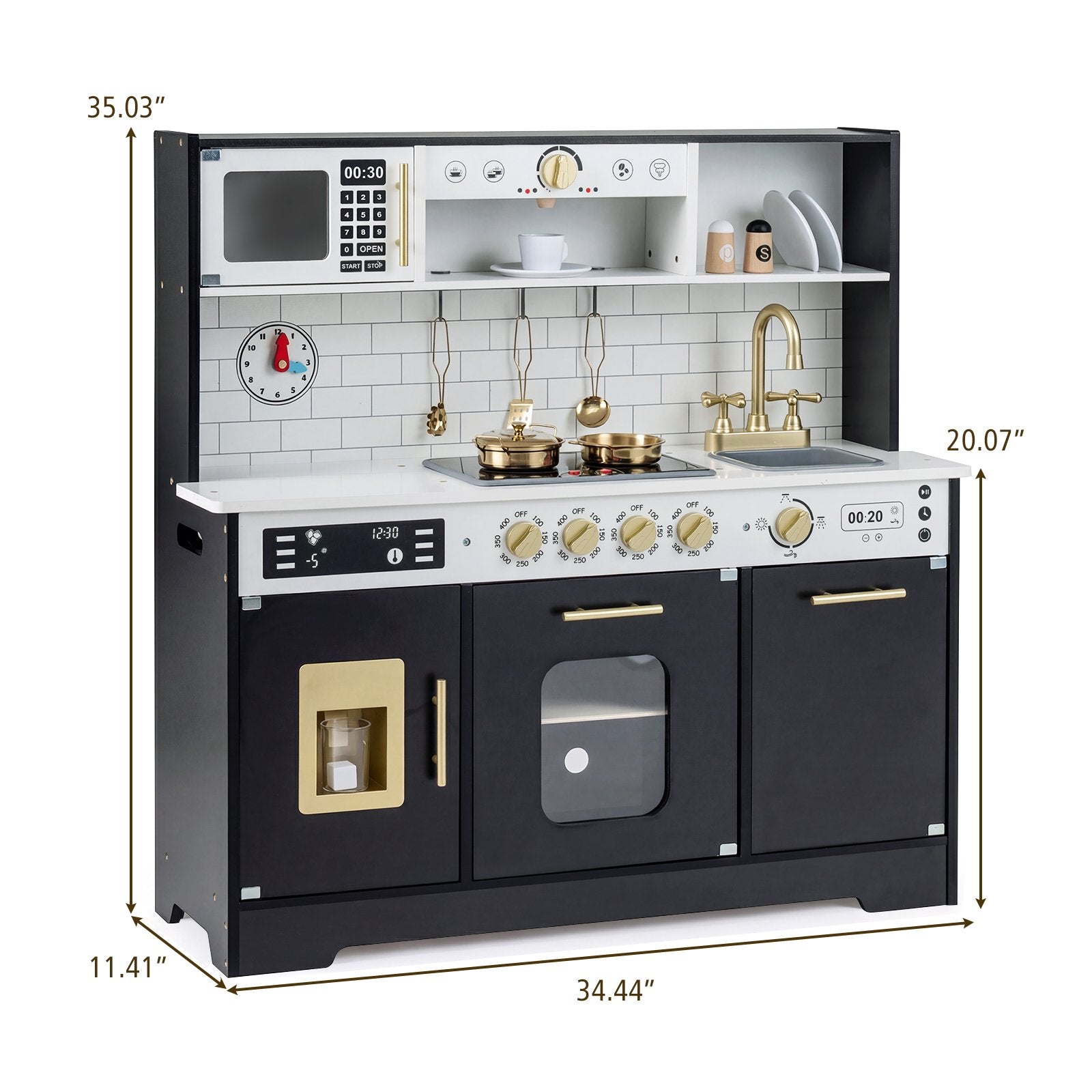 OLAKIDS Play Kitchen with Real Lights Sounds, Dishwasher, Coffee Machine, Wooden Pretend Cooking Toys with 17 Accessories for Boys Girls Ages 3+