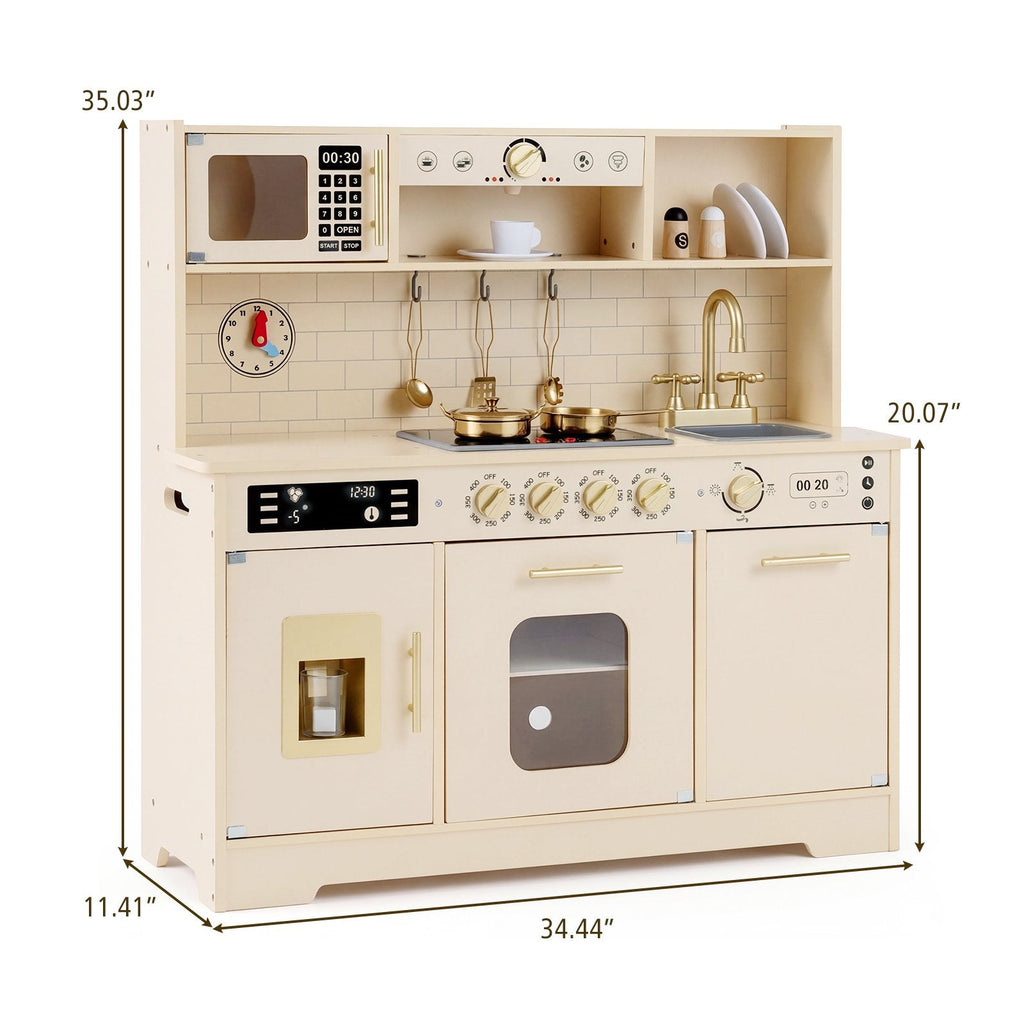 OLAKIDS Play Kitchen with Real Lights Sounds, Dishwasher, Coffee Machine, Wooden Pretend Cooking Toys with 17 Accessories for Boys Girls Ages 3+