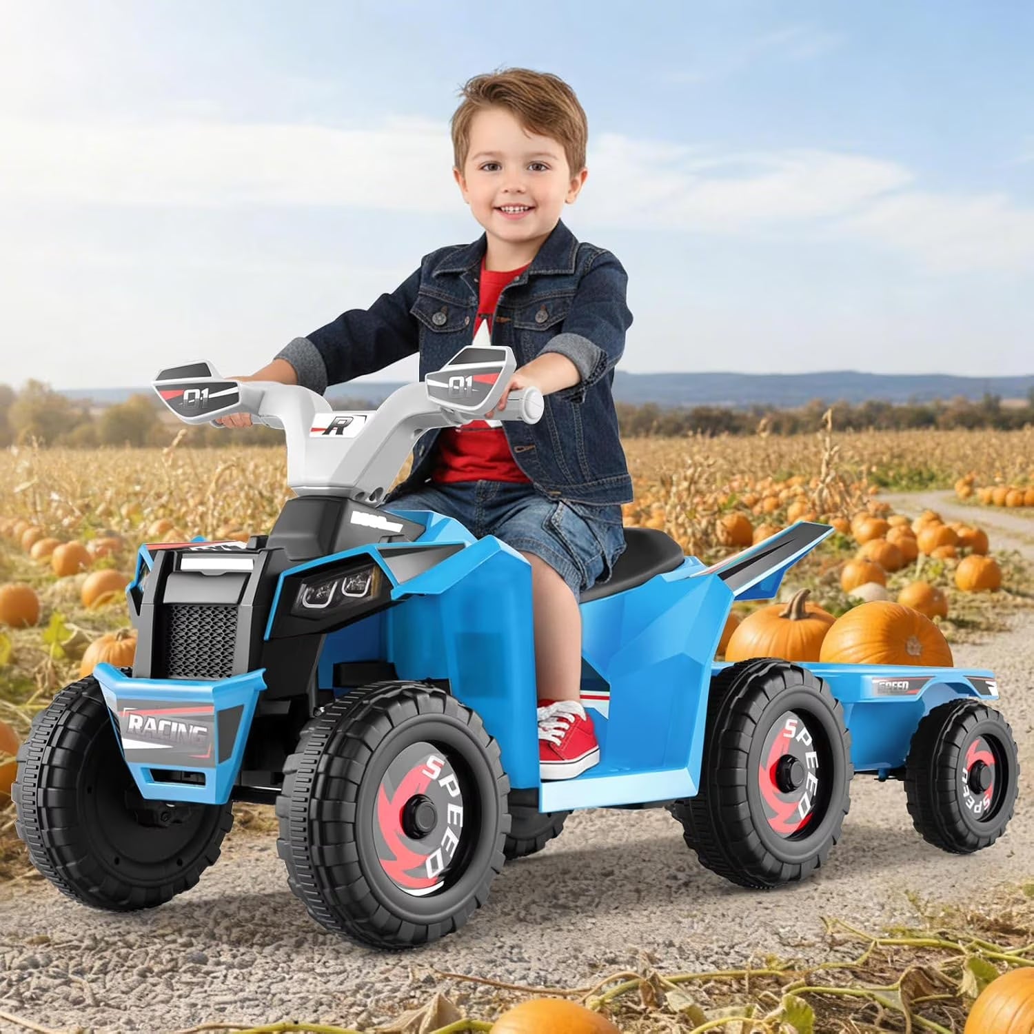 OLAKIDS 6V Kids ATV Ride On Toy with Removable Trailer and Wear Resistant Wheels