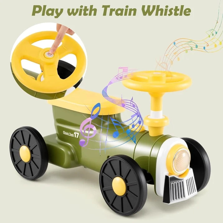 OLAKIDS Toddler Foot-to-Floor Ride On Push Car with Train Whistle and Under Seat Storage