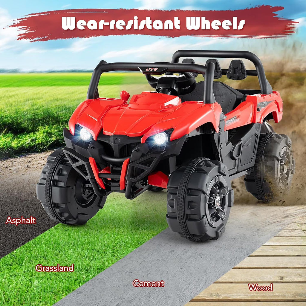 OLAKIDS 12V Ride on UTV, Battery Powered Off-Road Kids Electric Vehicles with Remote Control, Music, Horn, MP3, Lights, 3 Speeds, Soft Start, Ride on Truck for 3+ Boys Girls