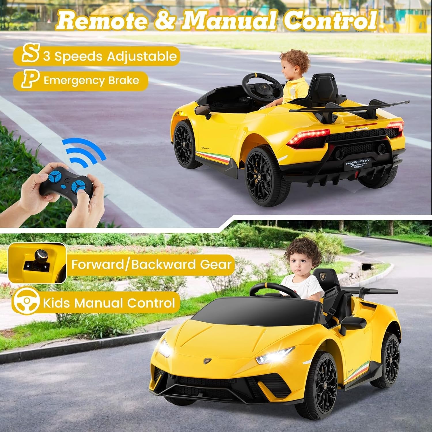 OLAKIDS Licensed Lamborghini Huracan Ride on Car 12V Kids Electric Vehicle for Aged 3-8 Years