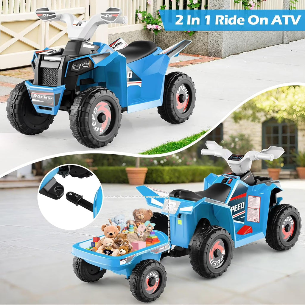 OLAKIDS 6V Kids ATV Ride On Toy with Removable Trailer and Wear Resistant Wheels