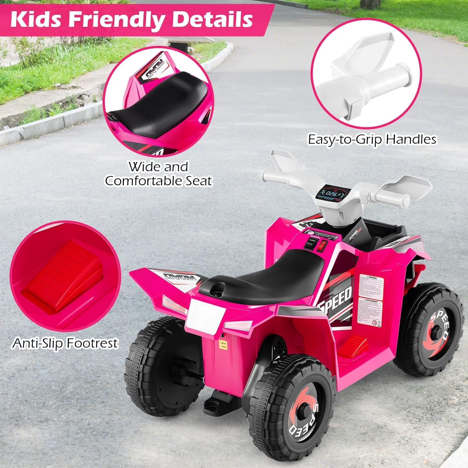 OLAKIDS 6V Kids ATV Ride On Toy with Removable Trailer and Wear Resistant Wheels