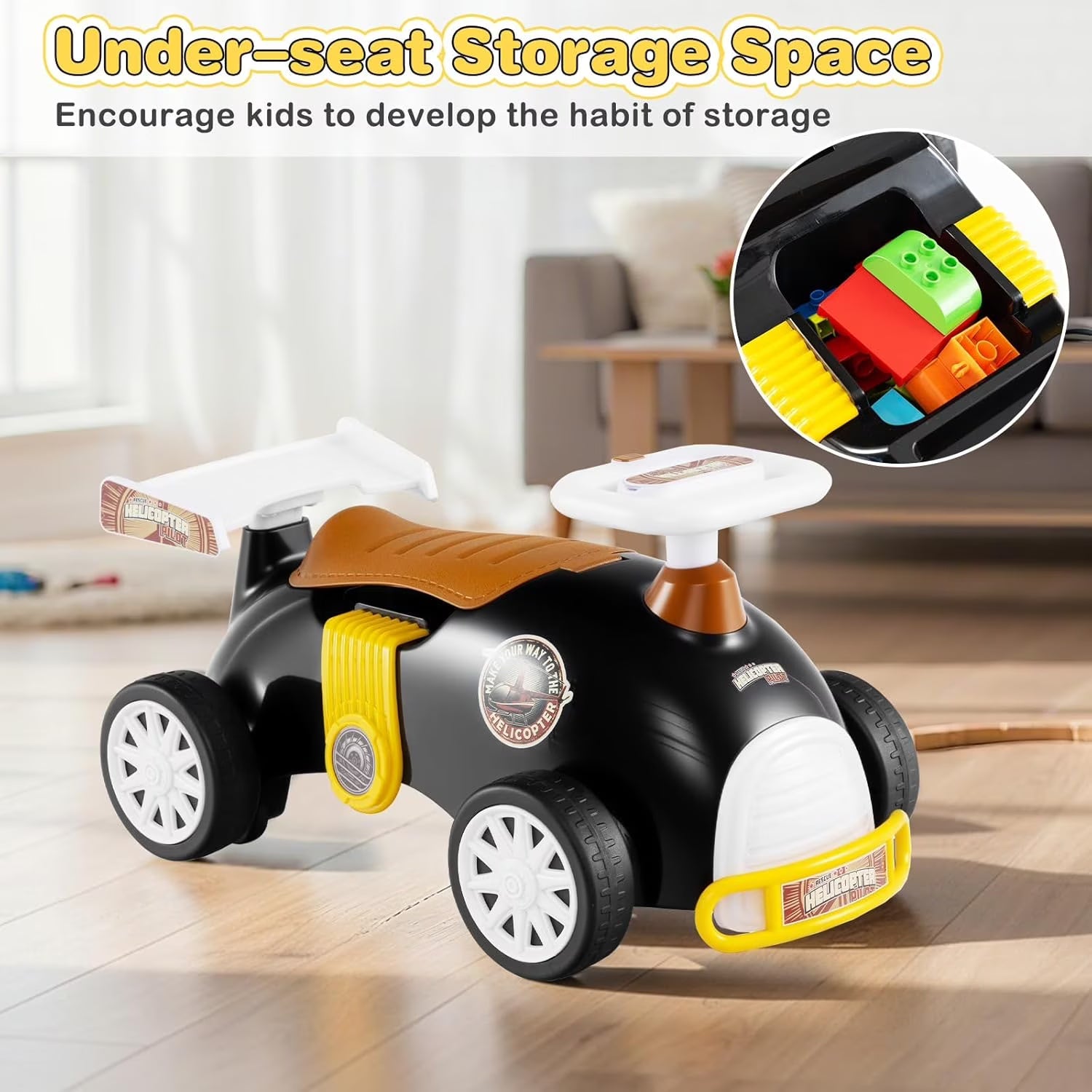OLAKIDS Ride on Push Car with Music, Under-Seat Storage, Kids Foot-to-Floor Sliding Car for Toddler 19-36 Months