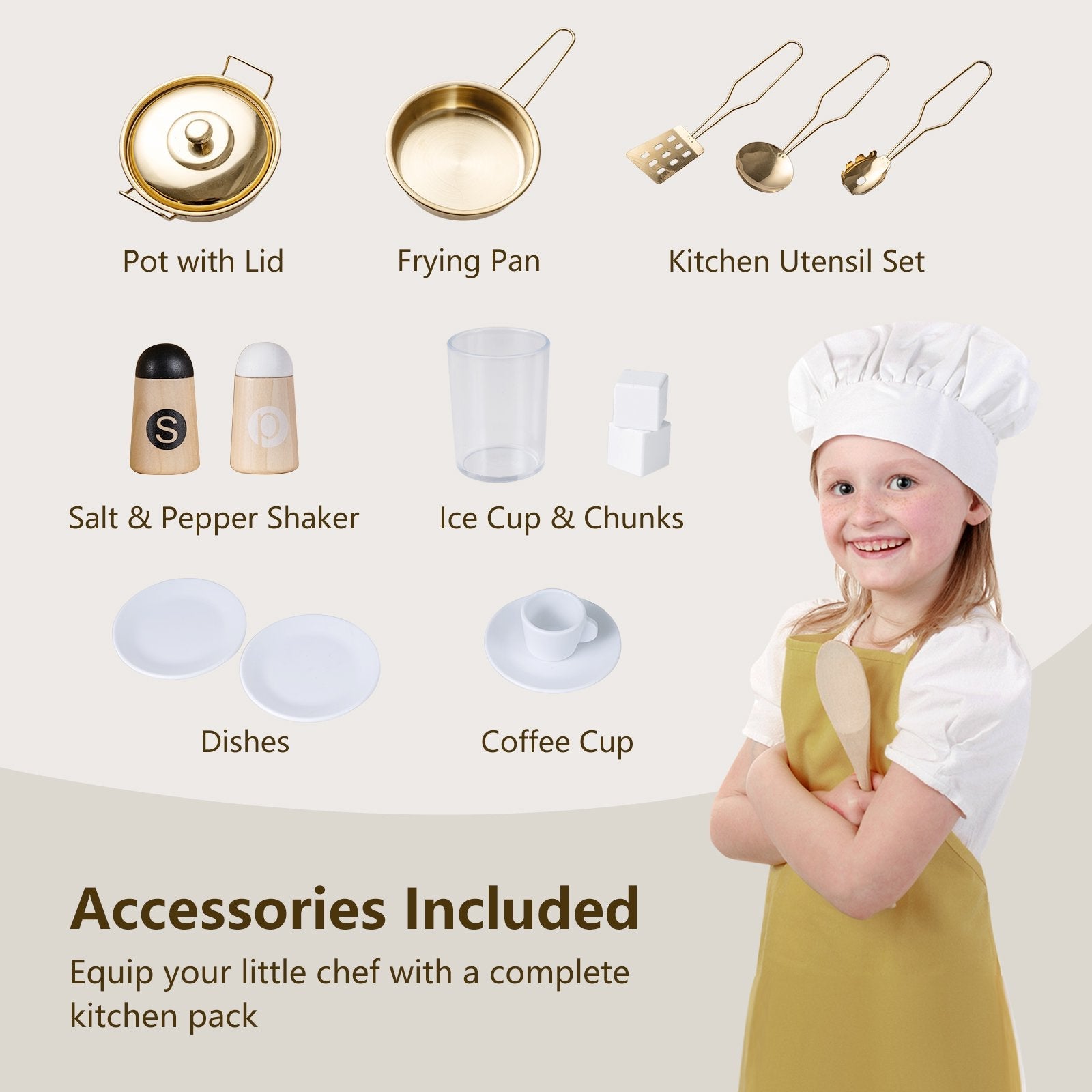 OLAKIDS Play Kitchen with Real Lights Sounds, Dishwasher, Coffee Machine, Wooden Pretend Cooking Toys with 17 Accessories for Boys Girls Ages 3+