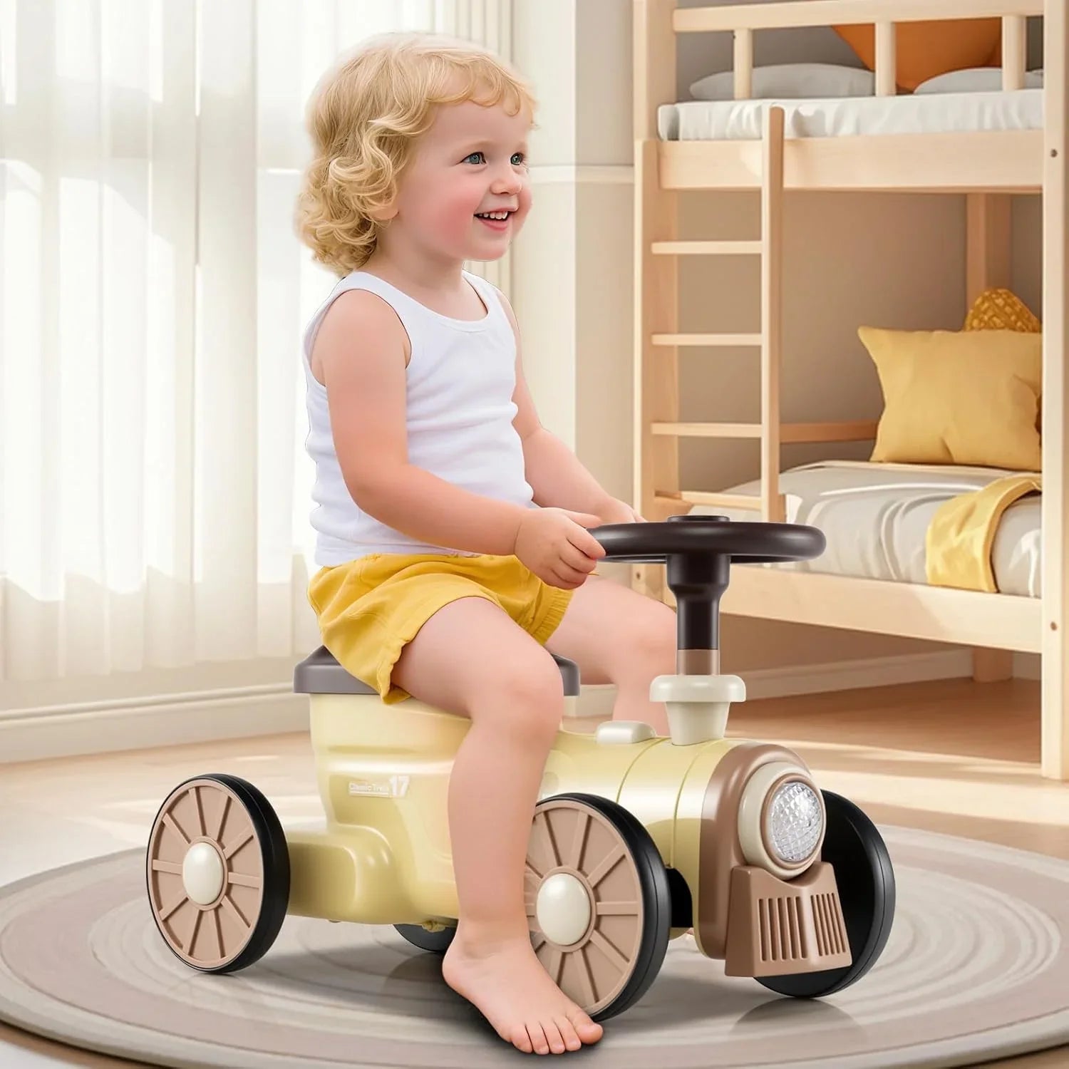 OLAKIDS Toddler Foot-to-Floor Ride On Push Car with Train Whistle and Under Seat Storage