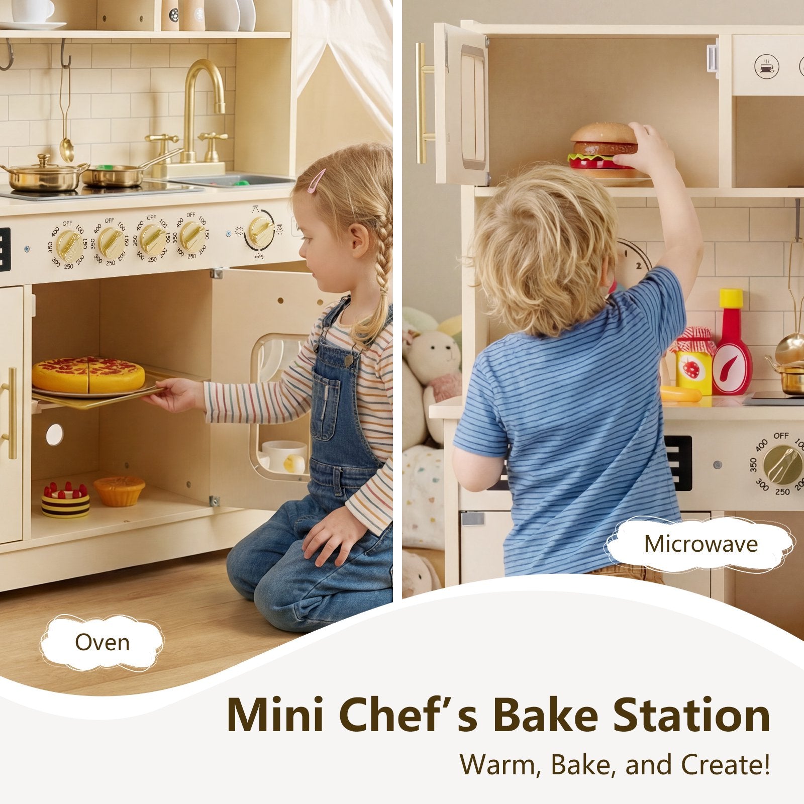 OLAKIDS Play Kitchen with Real Lights Sounds, Dishwasher, Coffee Machine, Wooden Pretend Cooking Toys with 17 Accessories for Boys Girls Ages 3+