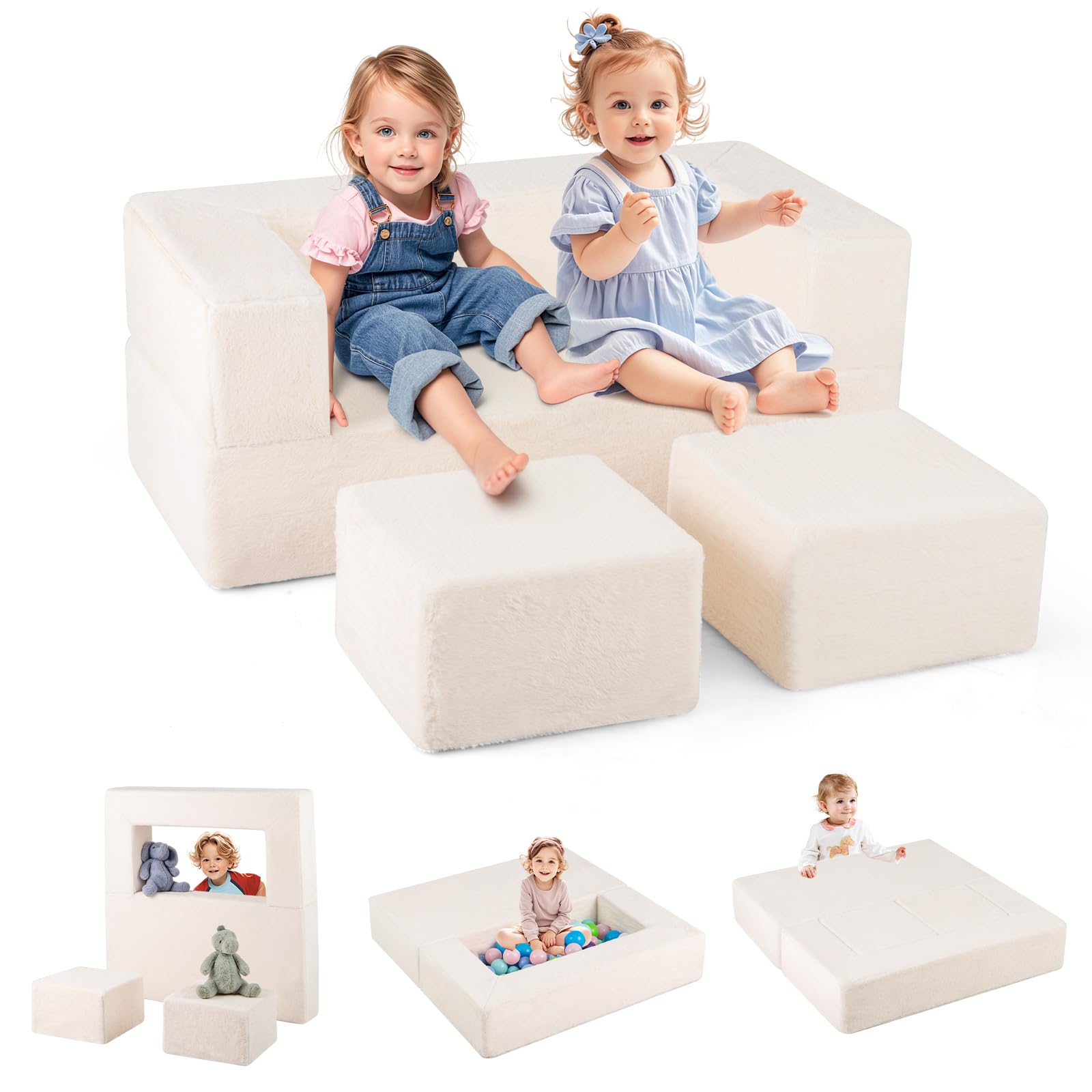 OLAKIDS Modular Kids Play Couch, Toddler Sectional Fort Building Sofa