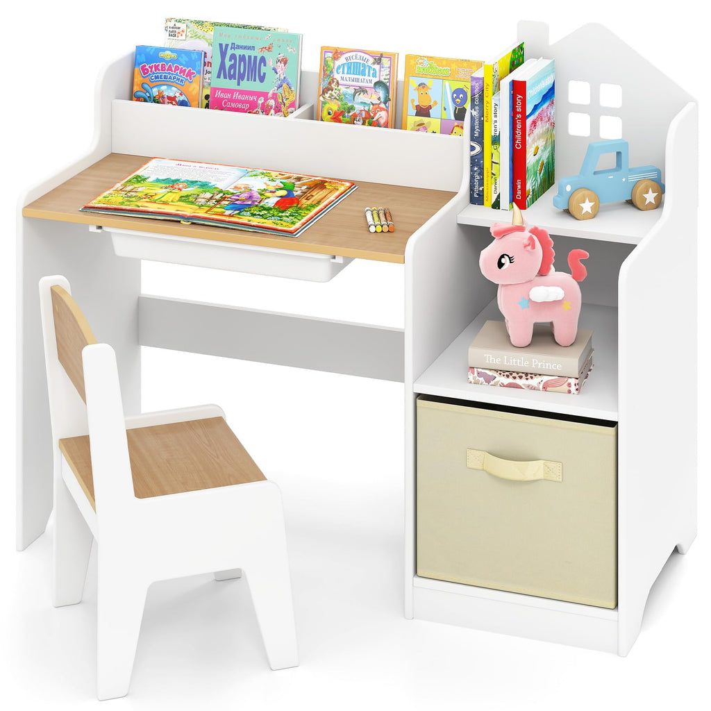 OLAKIDS Kids Table and Chair Set, Toddler Art Craft Play Wood Activity Desk with Chairs, Children Furniture