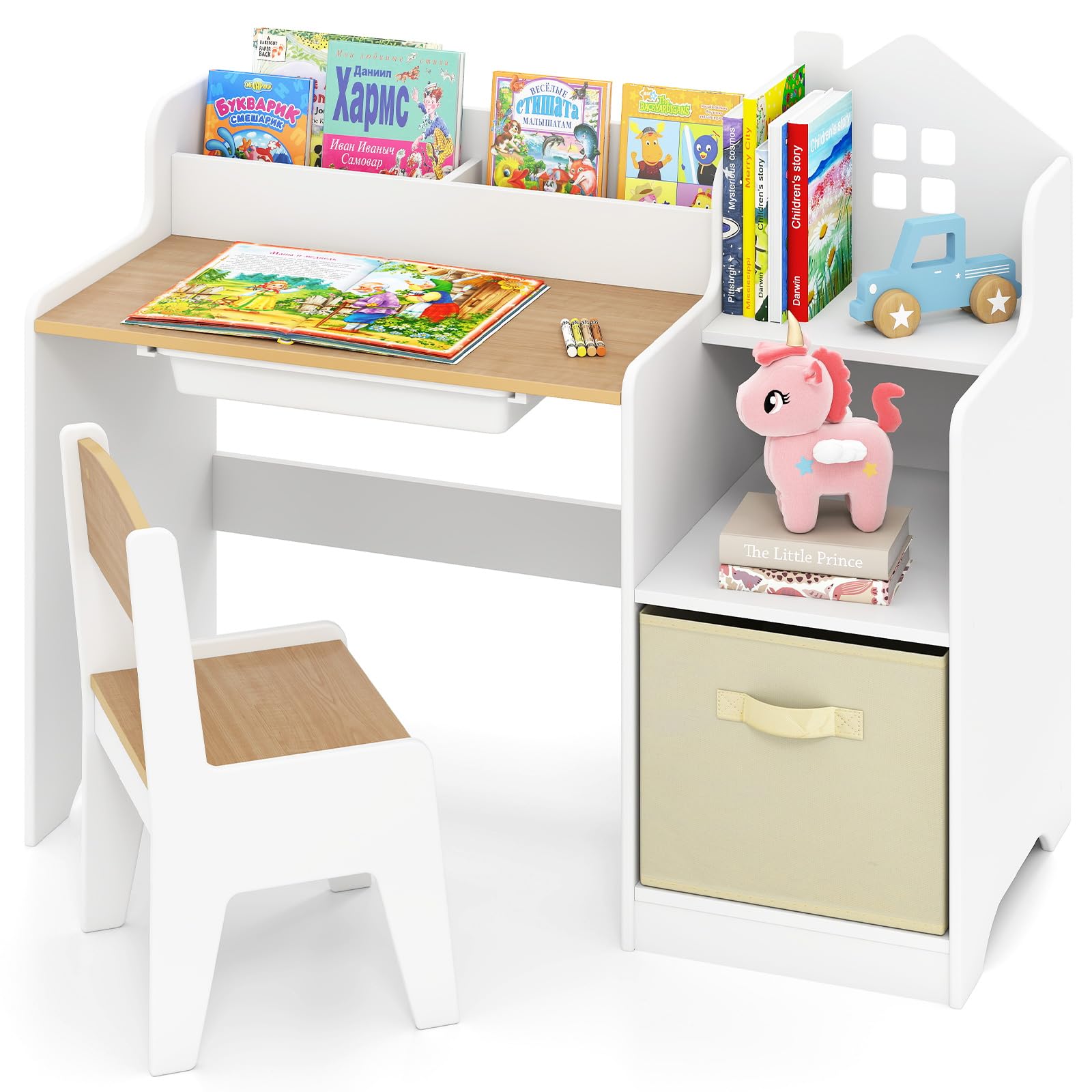 OLAKIDS Kids Table and Chair Set, Toddler Art Craft Play Wood Activity Desk with Chairs, Children Furniture