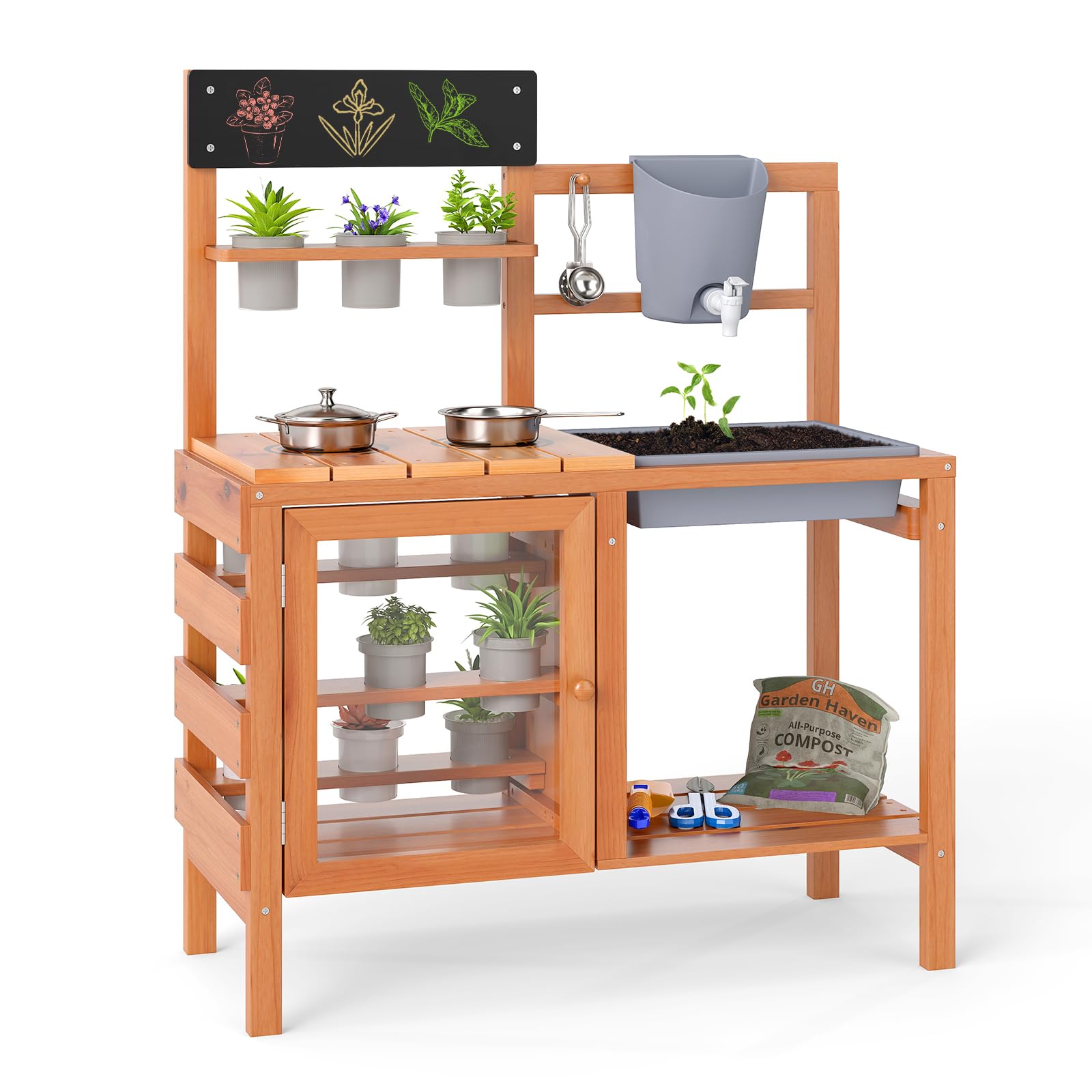 OLAKIDS Mud Kitchen for Kids Outdoor, Wooden Toddler Play Kitchen