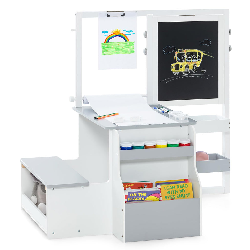 OLAKIDS 3 in 1 Kids Art Table and Chair Set, Toddler Wood Activity Desk with Double-Sided Easel, Children Furniture