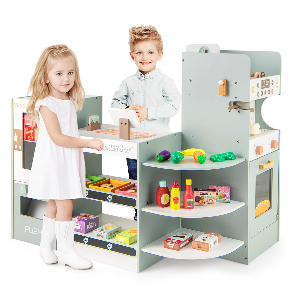 OLAKIDS Grocery Store Playset, Kids Play Store, Wooden Supermarket Playset, Pretend Play Store Gift for Toddler