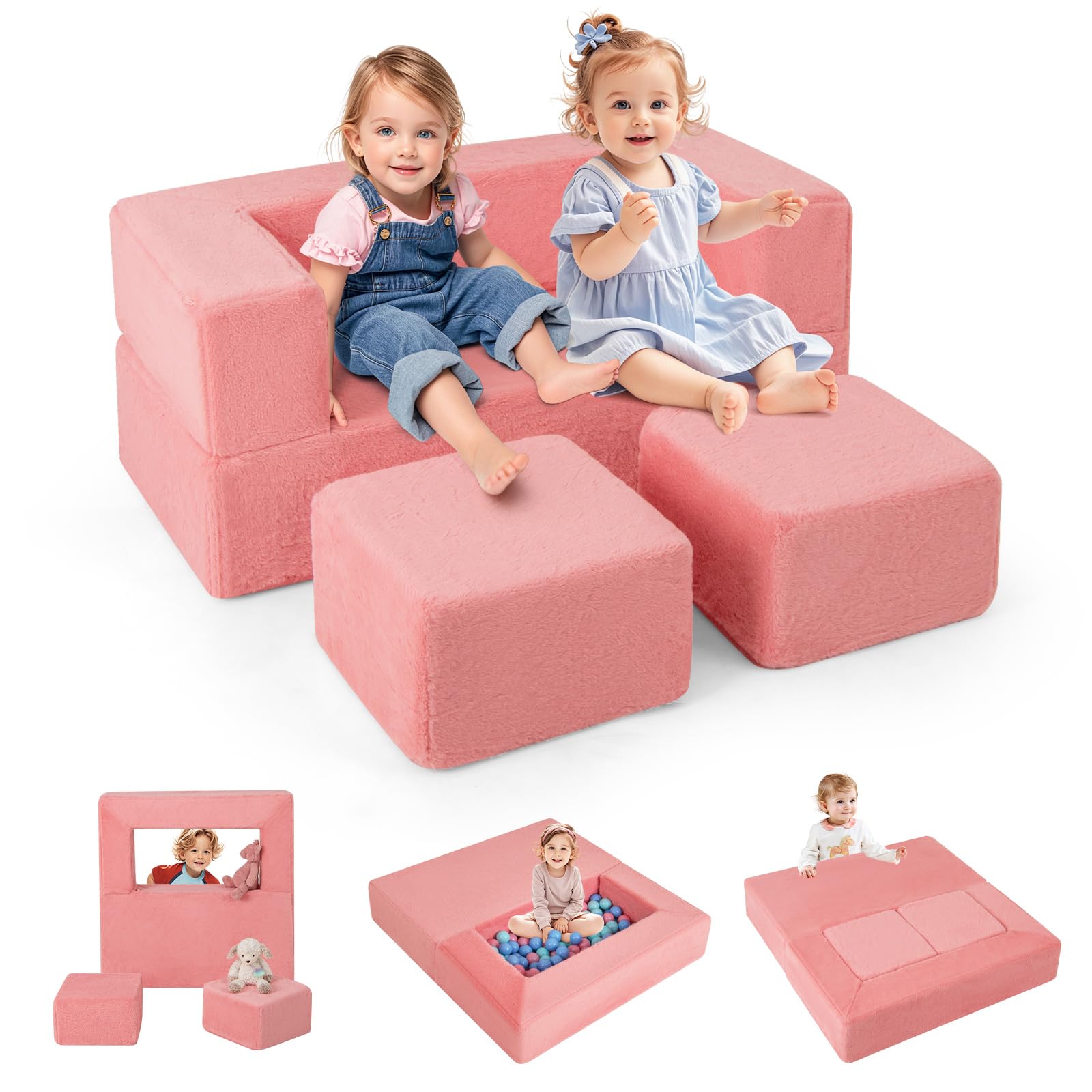 OLAKIDS Modular Kids Play Couch, Toddler Sectional Fort Building Sofa