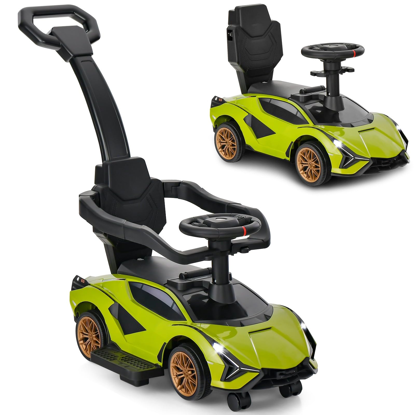 OLAKIDS 3 in 1 Ride on Push Car, Licensed Lamborghini Baby Stroller Sliding Walking Car