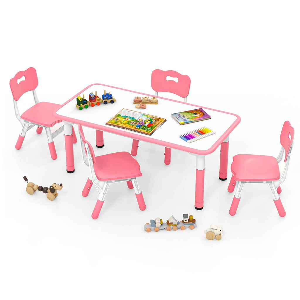 OLAKIDS Kids Table and Chiar Set, Height Adjustable Toddler Desk and 4 Chairs