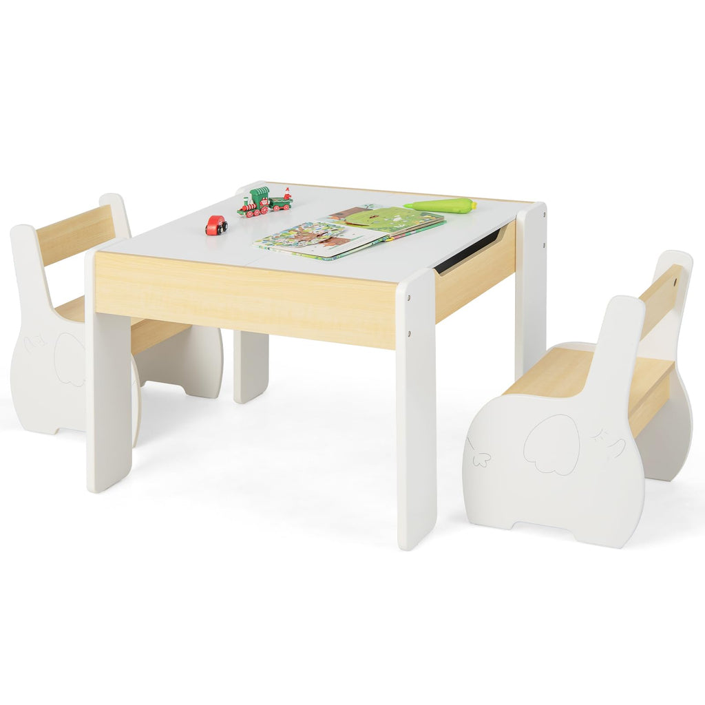 OLAKIDS 3 in 1 Kids Table and Chair Set, Wood Multi Activity Table with Removable Tabletop, Detachable Blackboard