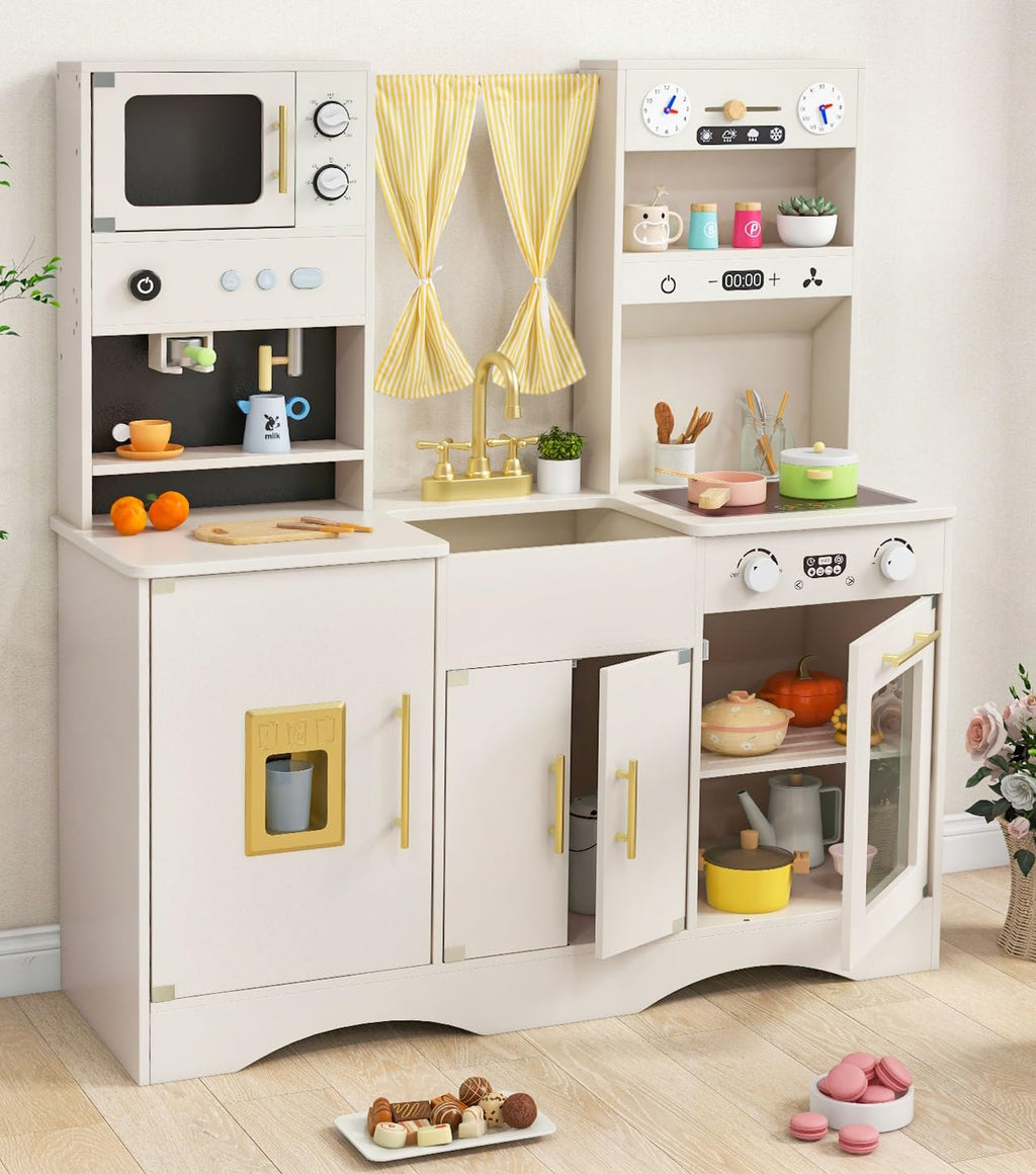 OLAKIDS Kids Kitchen Playset Cooking Toy Kitchen Set with Coffee Machine Stove Removable Sink Microwave Storage Cabinet