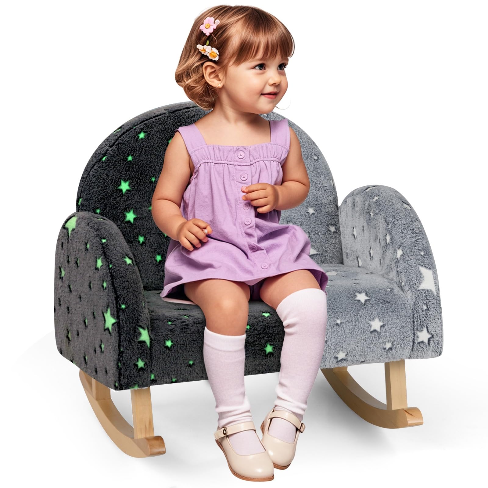 OLAKIDS Kids Sofa with Glow in The Dark, Toddler Rocking Chair