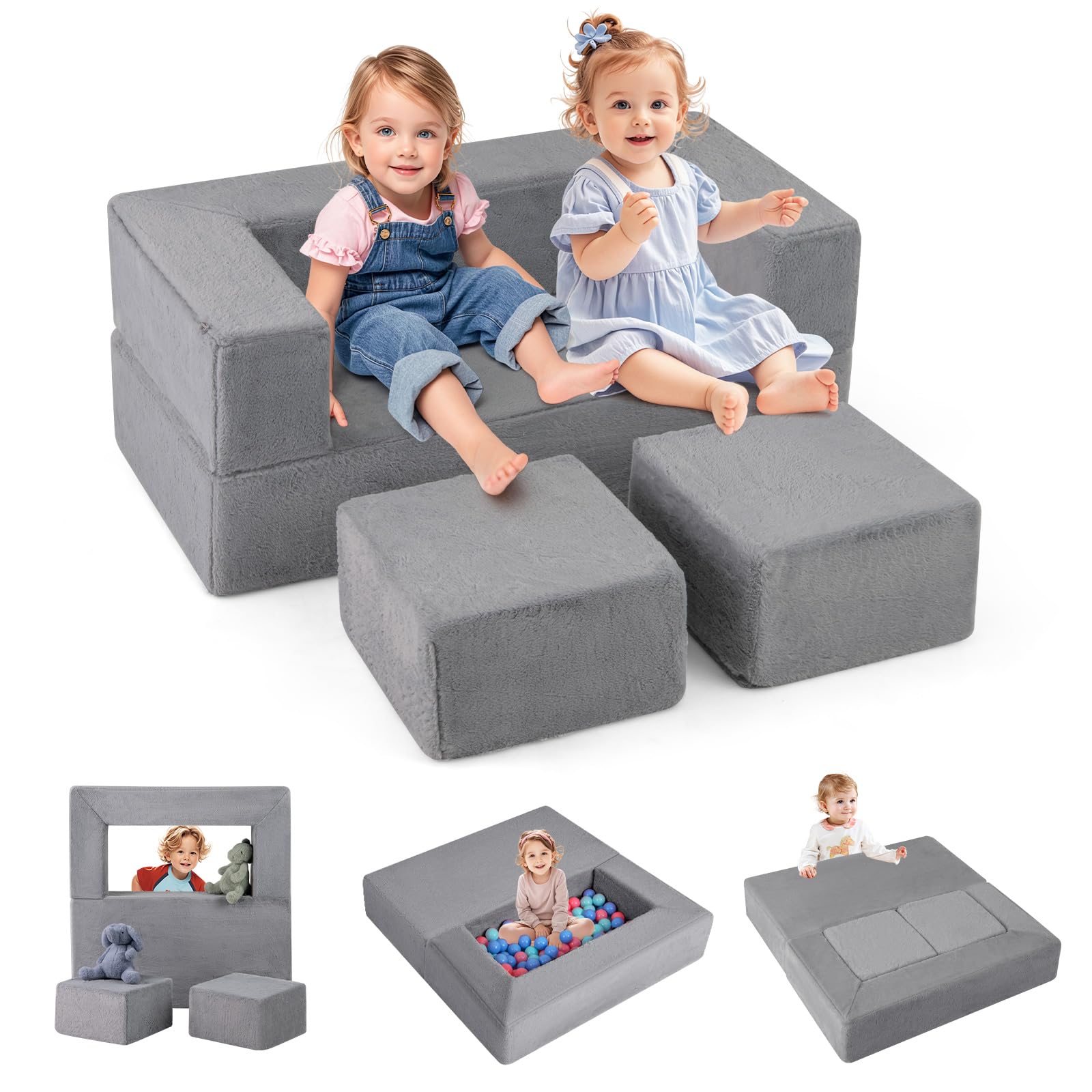 OLAKIDS Modular Kids Play Couch, Toddler Sectional Fort Building Sofa