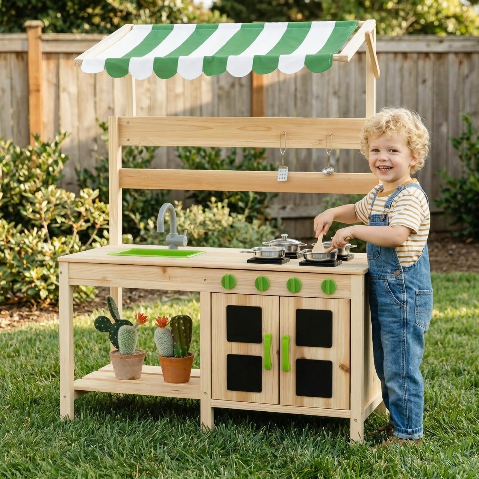 OLAKIDS Wooden Mud Kitchen, Outdoor Play Kitchen for Backyard & Garden