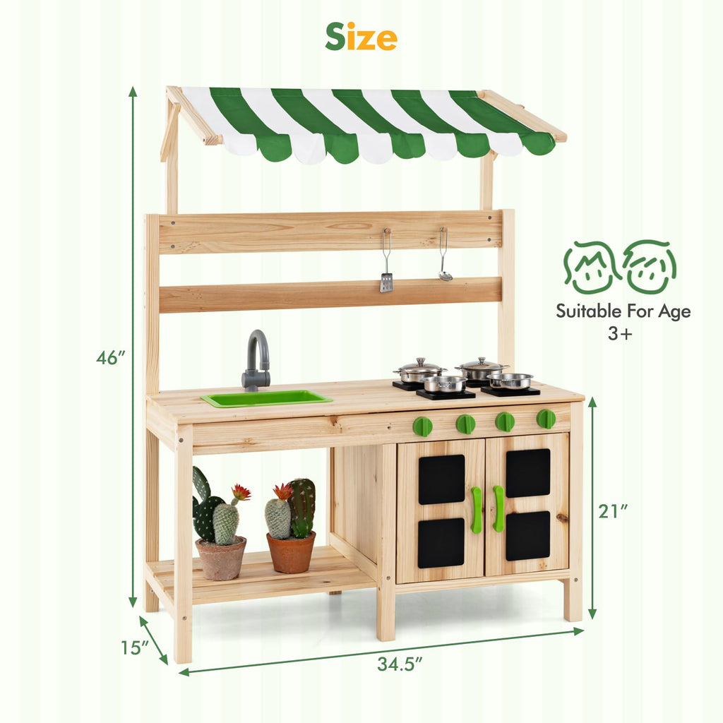 OLAKIDS Wooden Mud Kitchen, Outdoor Play Kitchen for Backyard & Garden