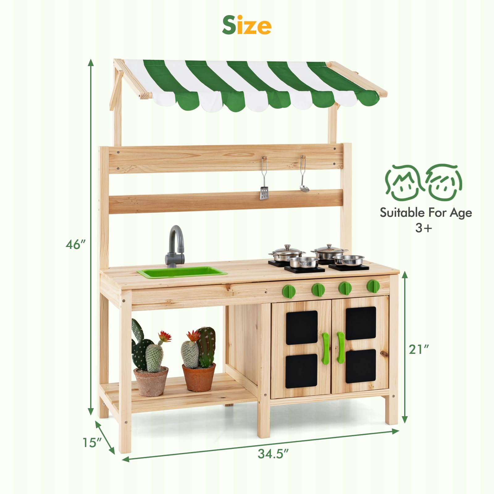OLAKIDS Wooden Mud Kitchen, Outdoor Play Kitchen for Backyard & Garden
