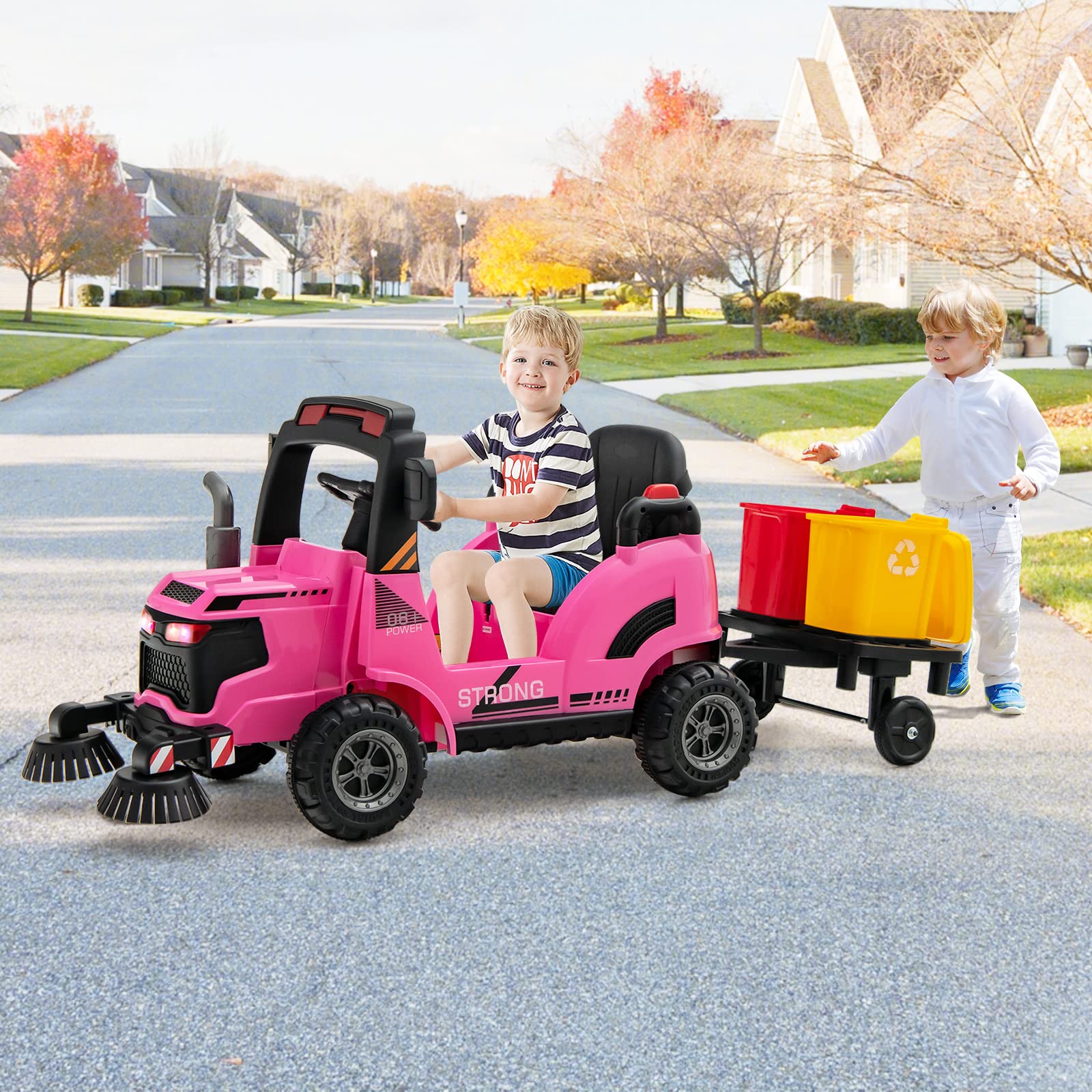 OLAKIDS Ride on Car, 12V 2 in 1 Kids Street Sweeper Truck Electric Vehicle with Remote Control