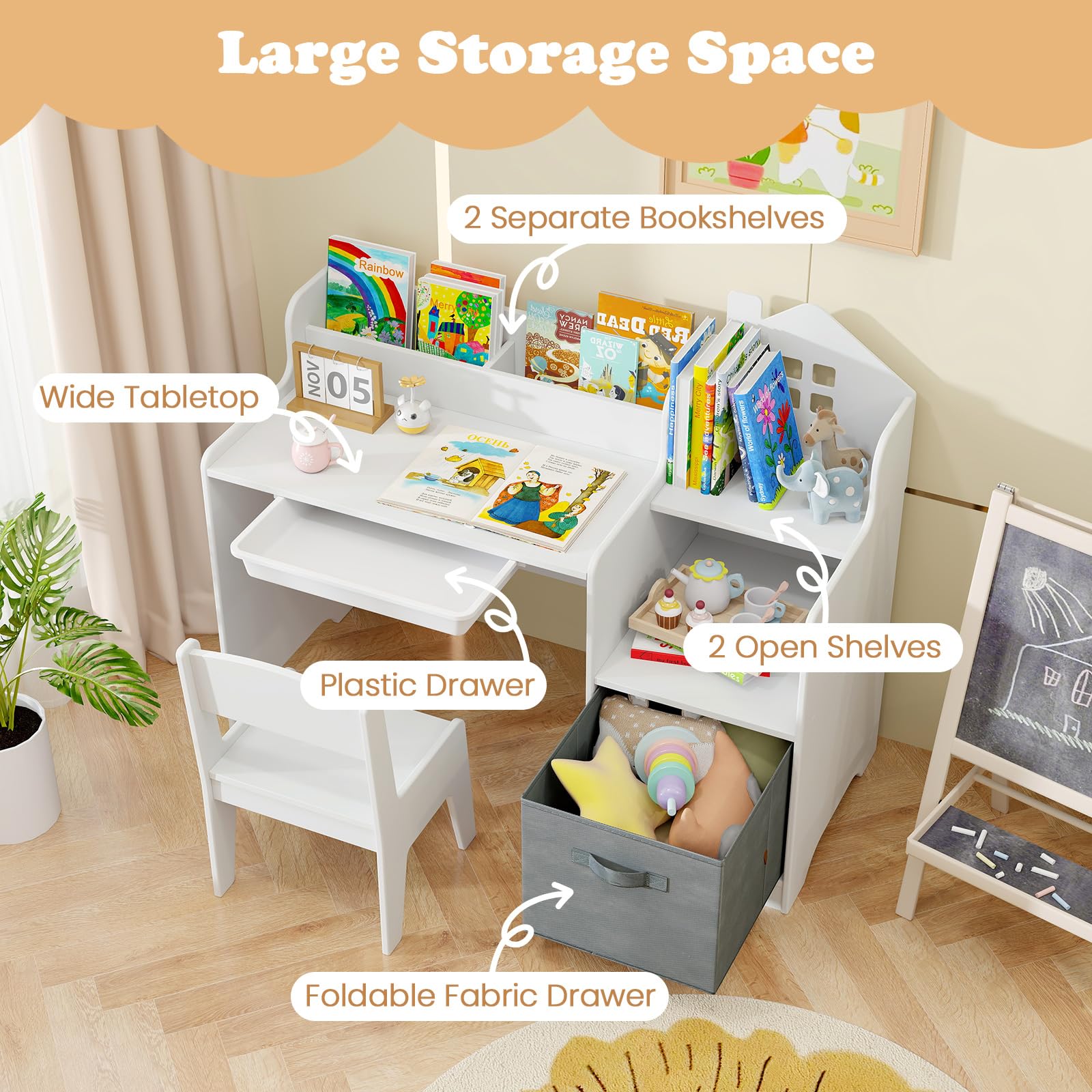 OLAKIDS Kids Table and Chair Set, Toddler Art Craft Play Wood Activity Desk with Chairs, Children Furniture