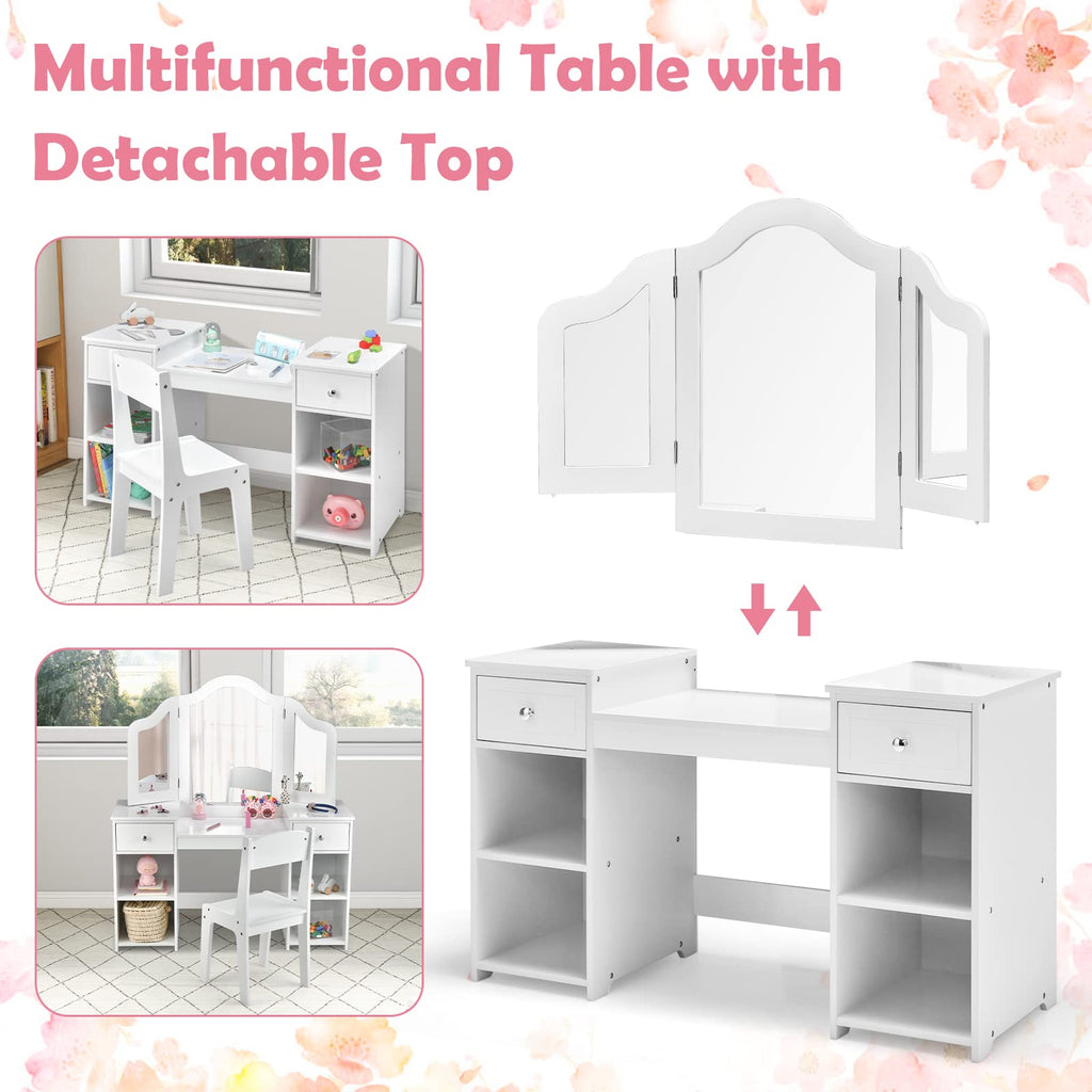 OLAKIDS Kids Vanity, 2 in 1 Princess Makeup Desk and Chair Set