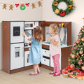 OLAKIDS Corner Kids Kitchen Playset, Ultimate Wooden Pretend Cooking Toy Set with Real Running Water