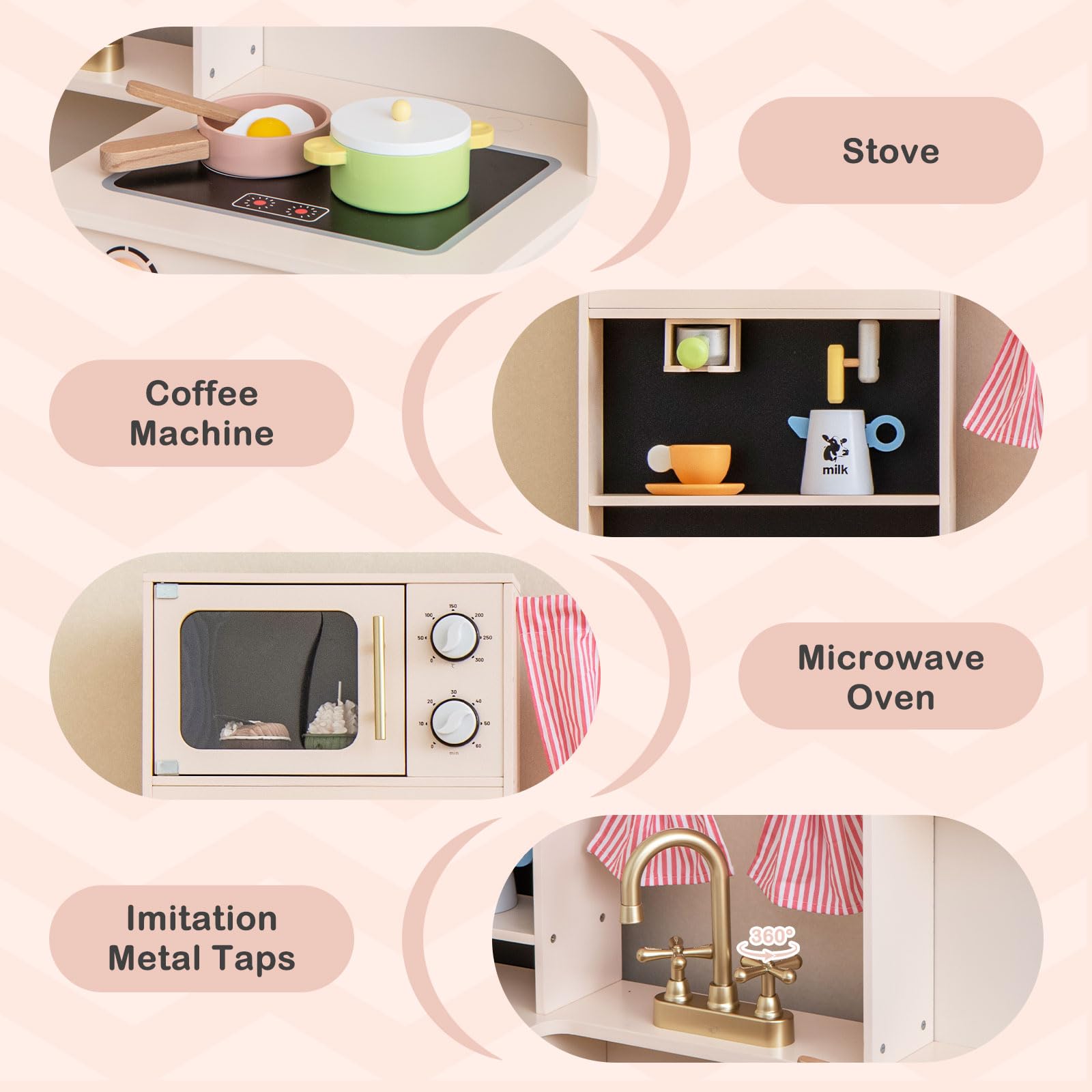OLAKIDS Kids Kitchen Playset Cooking Toy Kitchen Set with Coffee Machine Stove Removable Sink Microwave Storage Cabinet